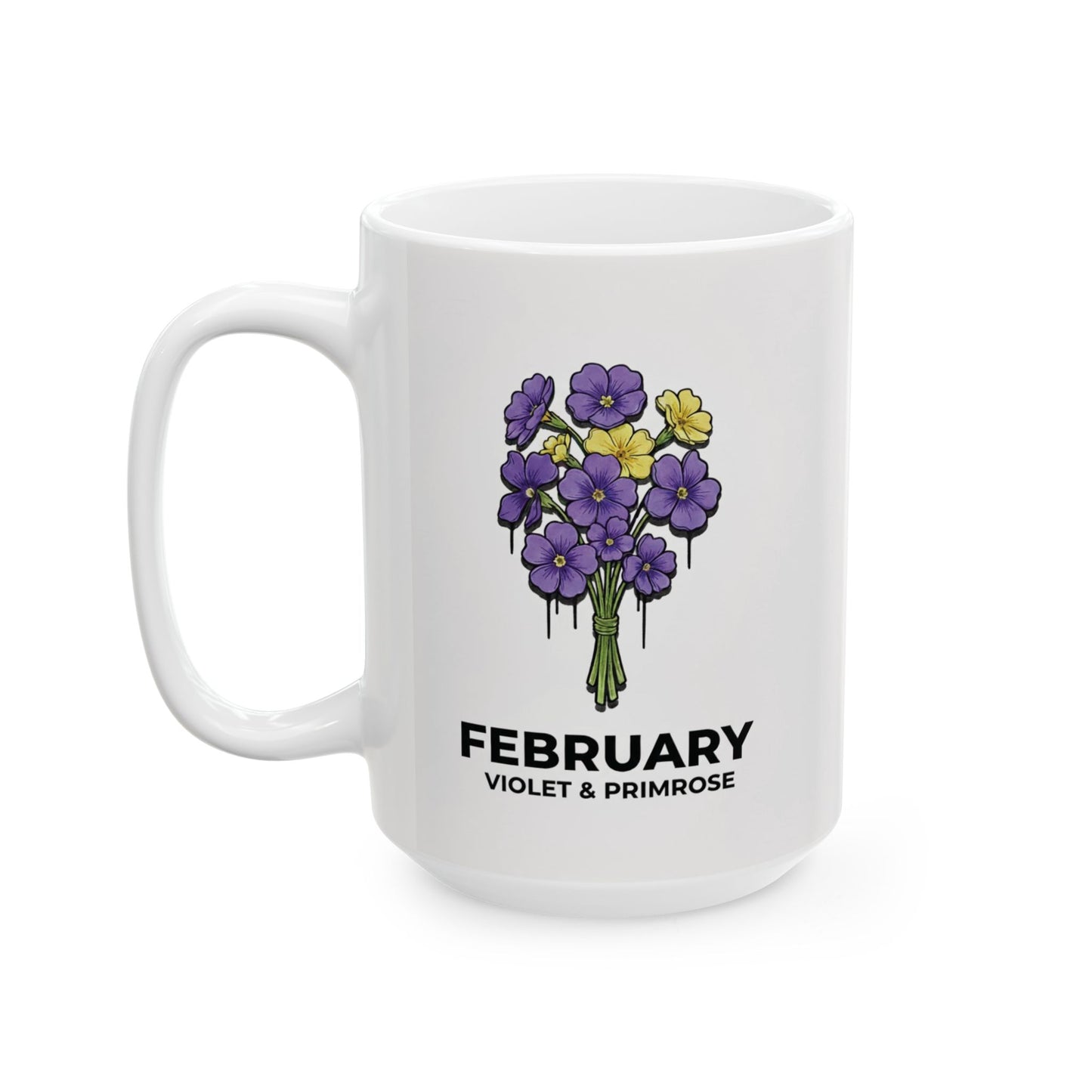 February Birth Flowers Violet and Primrose Mug | Ceramic Coffee Cup