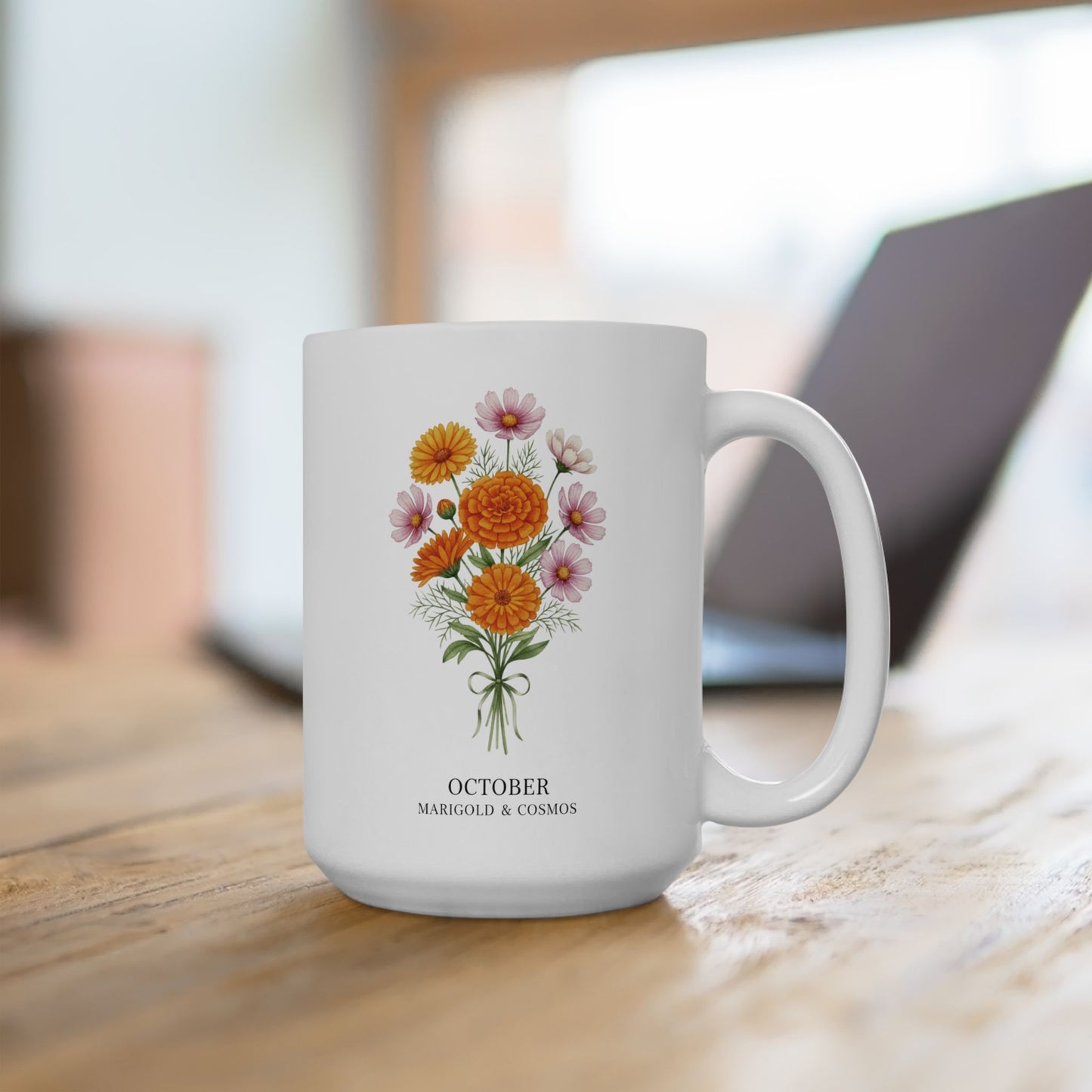 October Birth Flowers Mug | Marigold & Cosmos Ceramic Mug