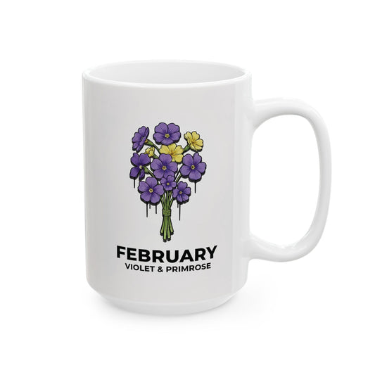 February Birth Flowers Violet and Primrose Mug | Ceramic Coffee Cup