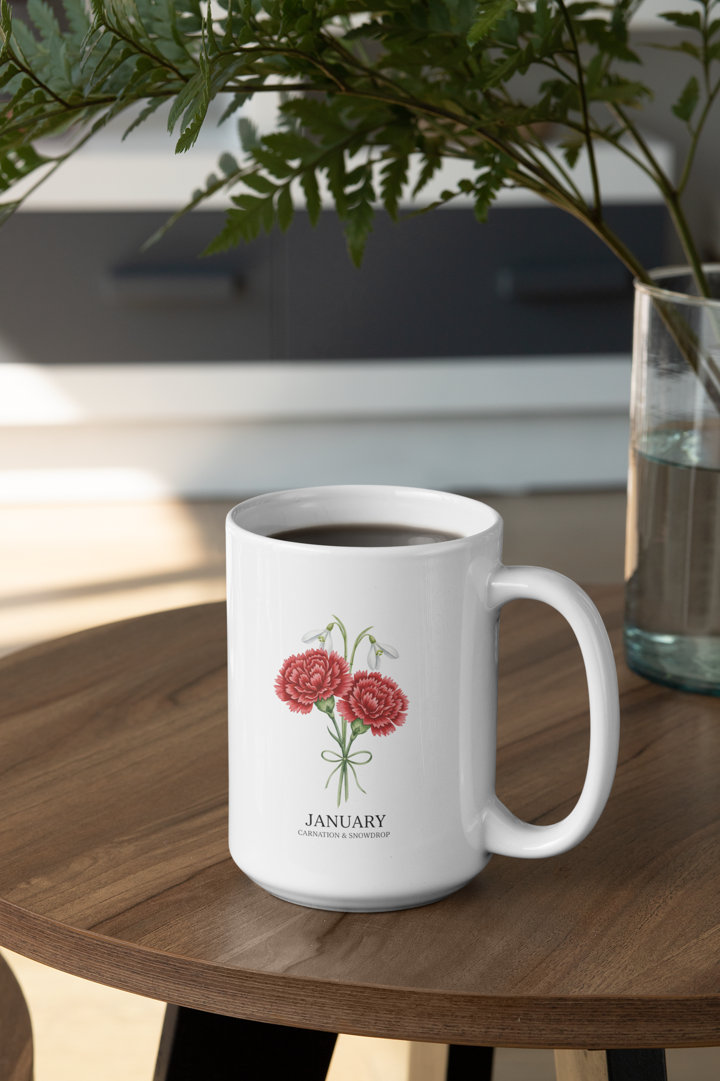 January Birth Flowers Carnation and Snowdrop Mug | Ceramic Coffee Mug 15oz