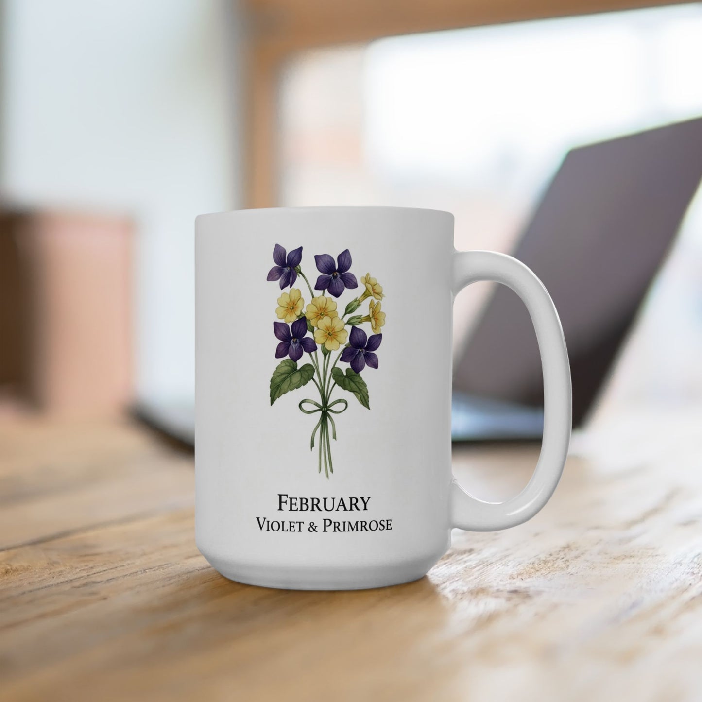 February Birth Flowers Violet and Primrose Mug | Ceramic Coffee Cup