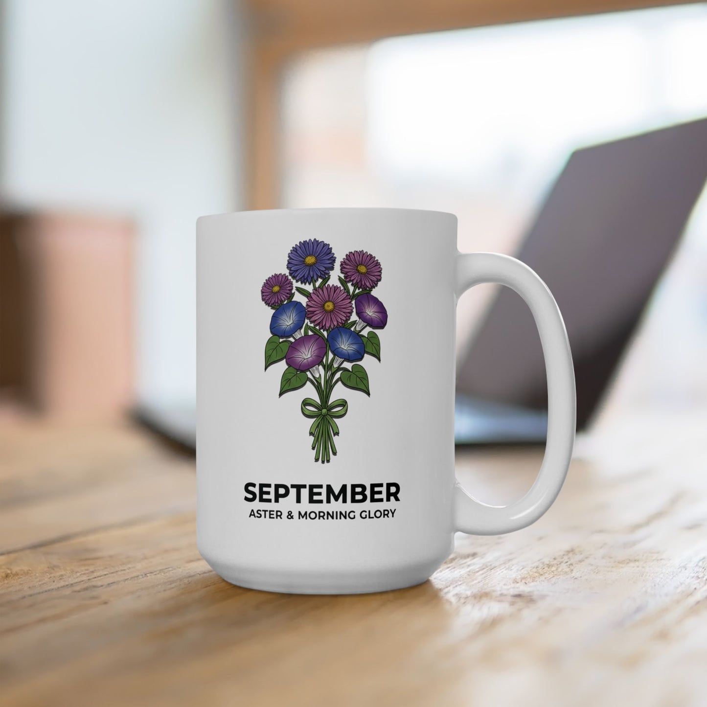 September Birth Flowers Aston and Morning Glory Mug | Ceramic 15oz