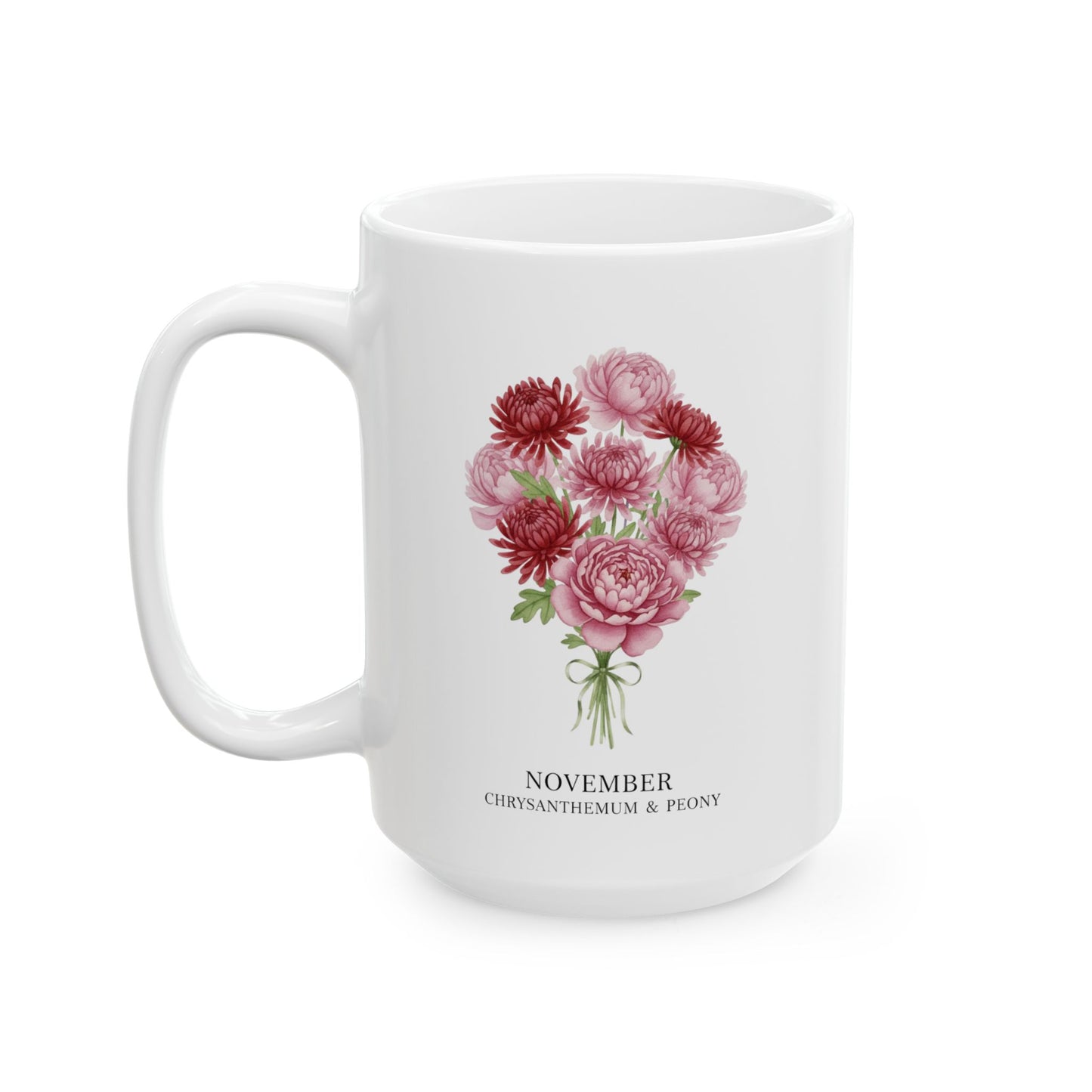 November Birth Flowers Chrysanthemum and Peony Mug