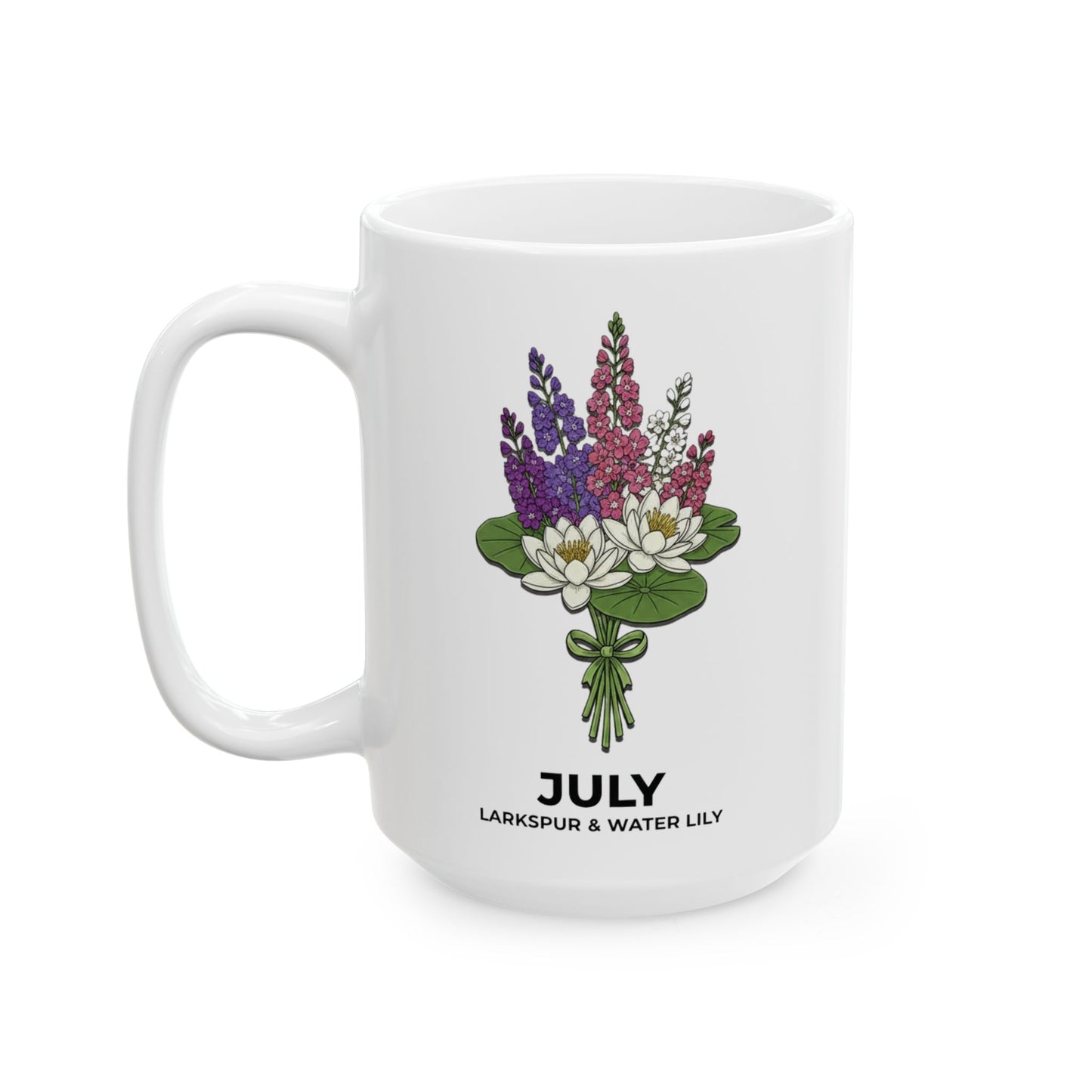 July Birth Flower Larkspur and Water Lily Mug