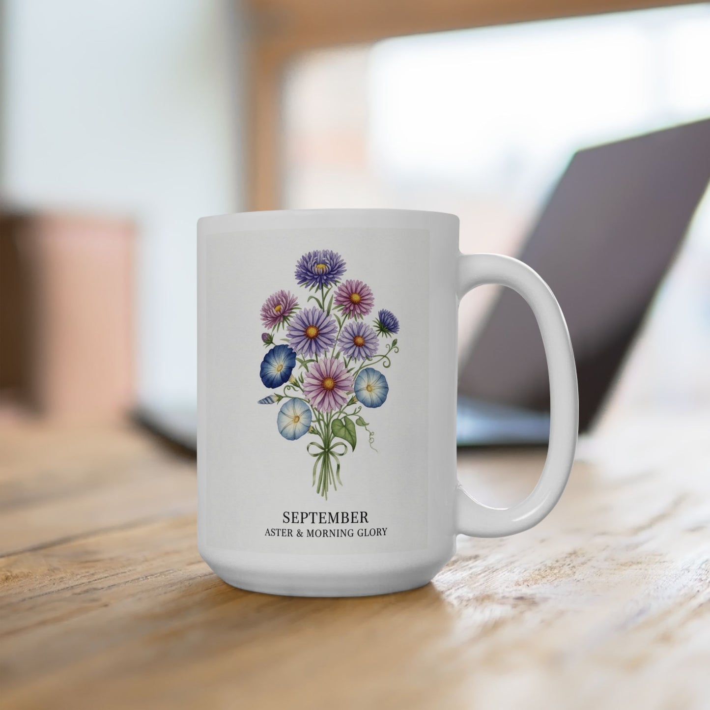 September Birth Flowers Aston and Morning Glory Mug | Ceramic  15oz