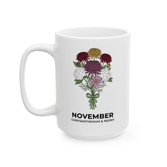 November Birth Flowers Chrysanthemum and Peony Mug