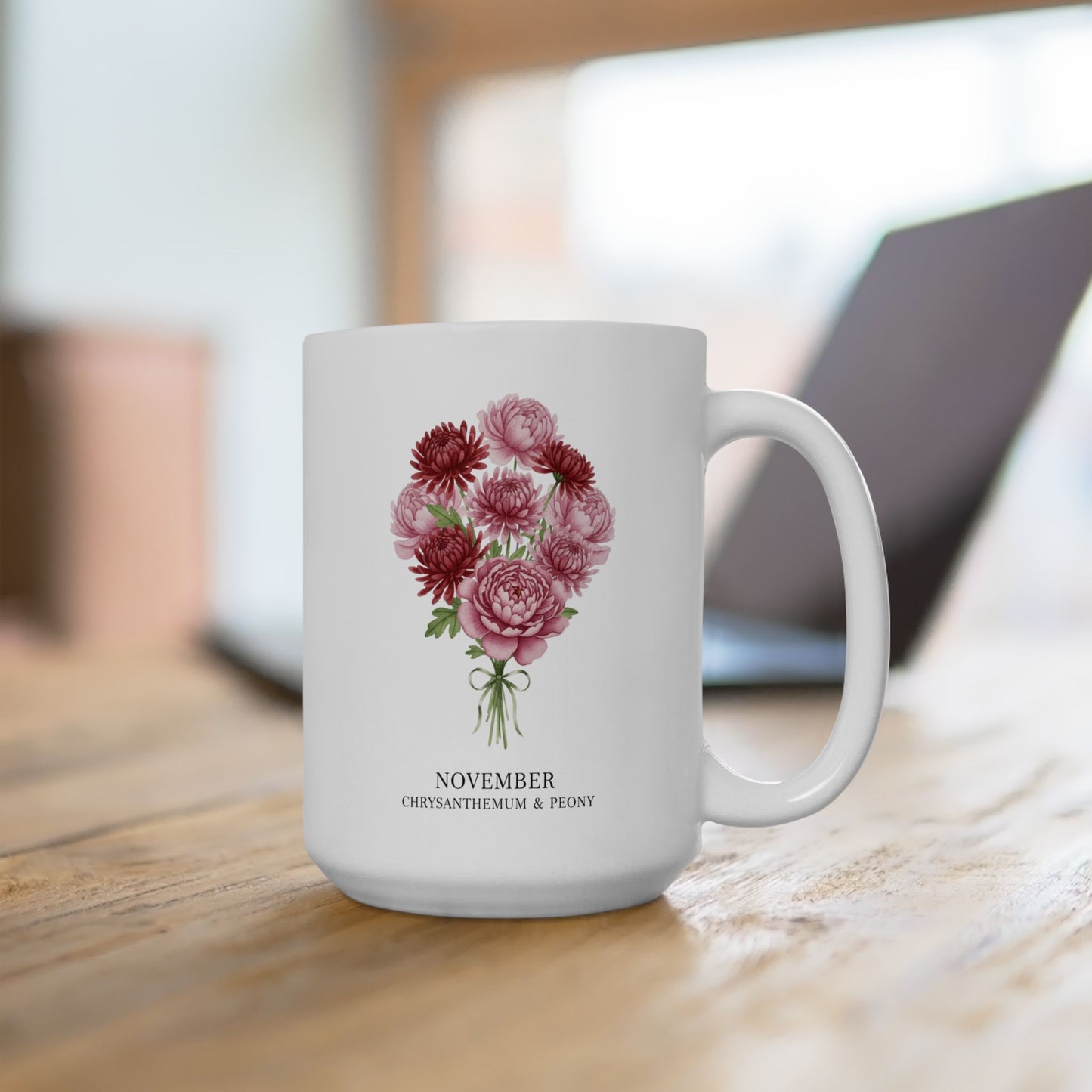 November Birth Flowers Chrysanthemum and Peony Mug