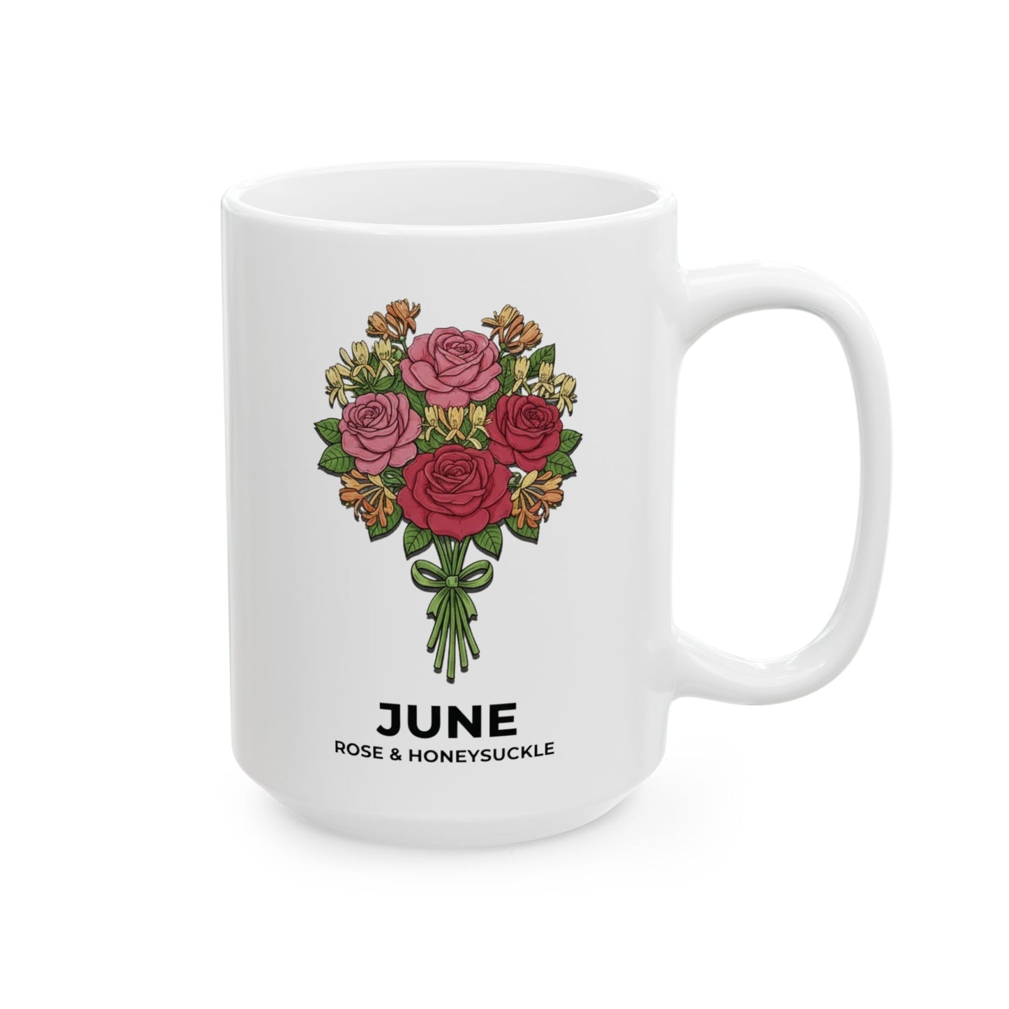 June Birth Flowers Rose and Honeysuckle Ceramic Mug |  15oz