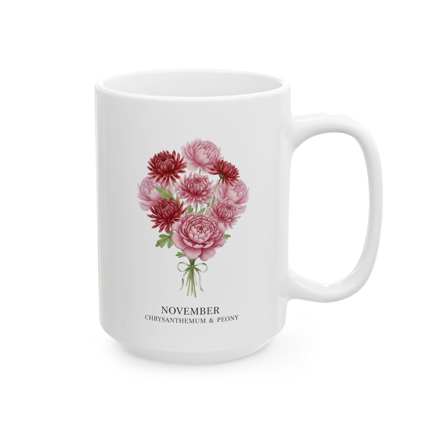 November Birth Flowers Chrysanthemum and Peony Mug