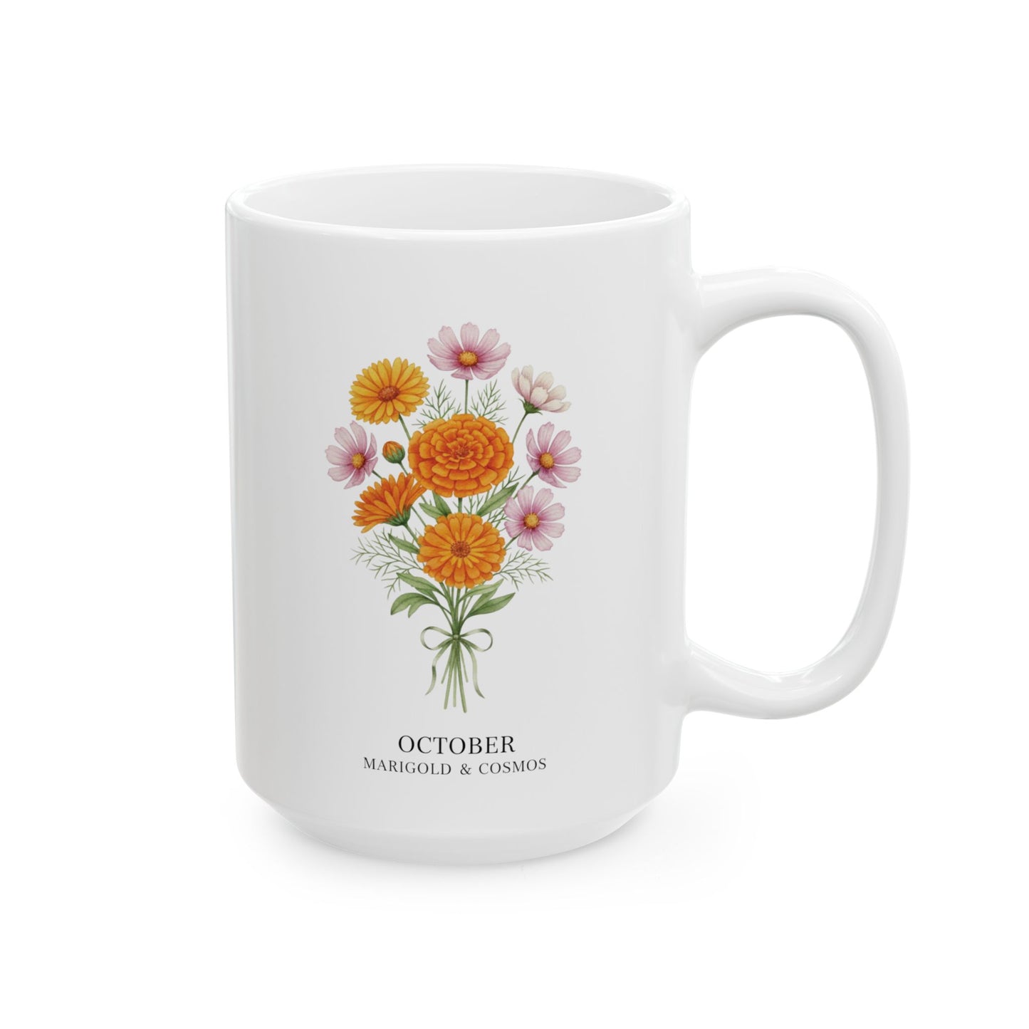 October Birth Flowers Mug | Marigold & Cosmos Ceramic Mug