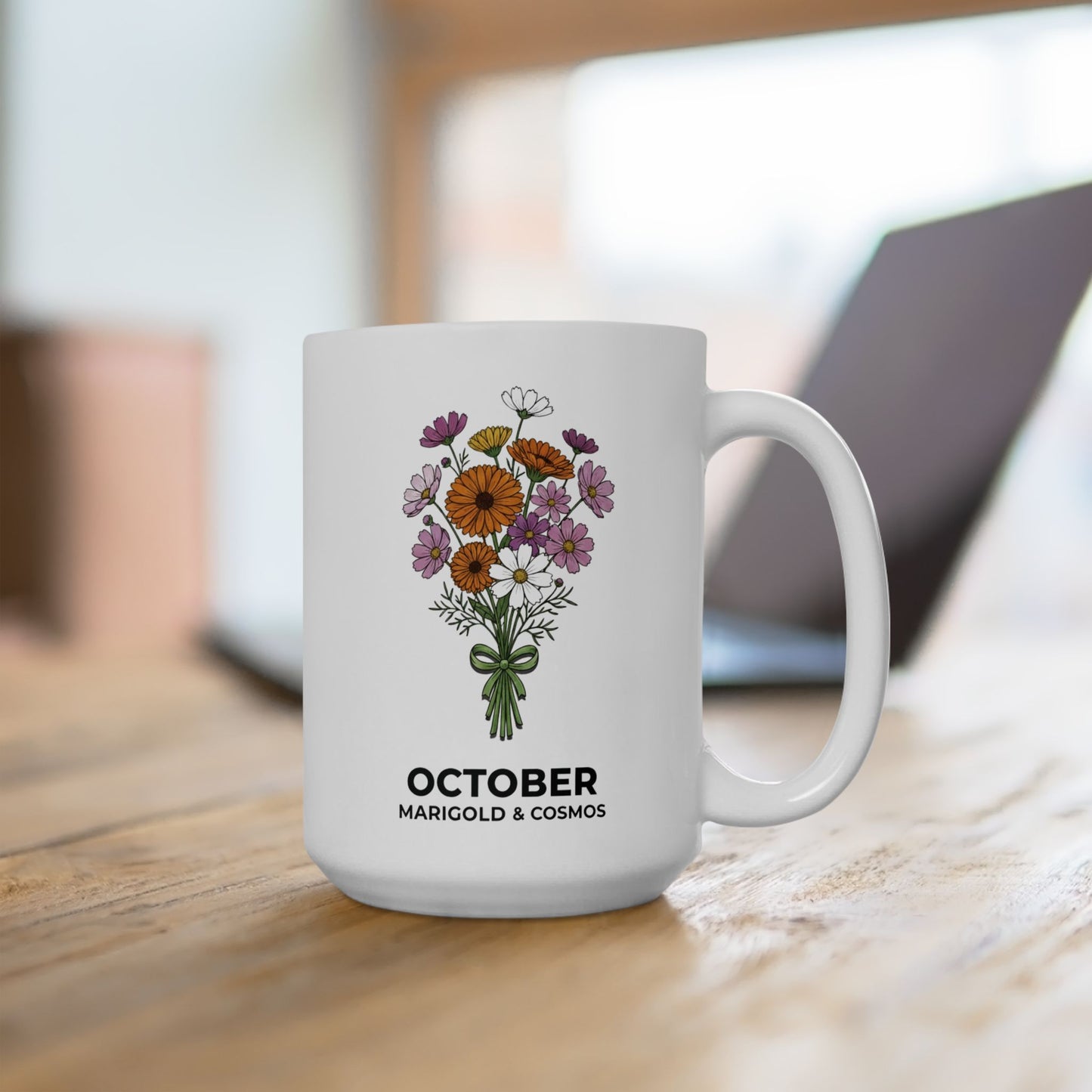 October Birth Flowers Mug | Marigold & Cosmos Ceramic Mug