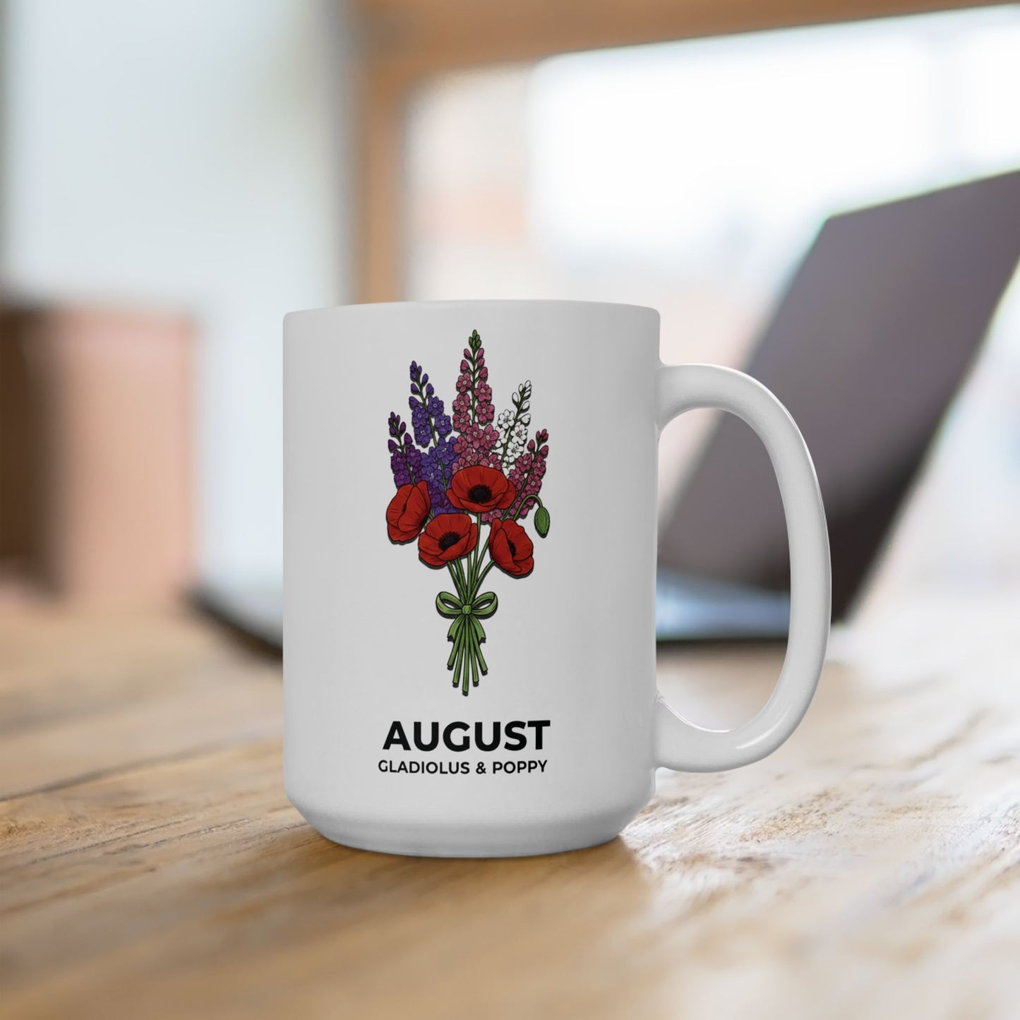August Birth Flowers  Gladiolus & Poppy Ceramic Mug