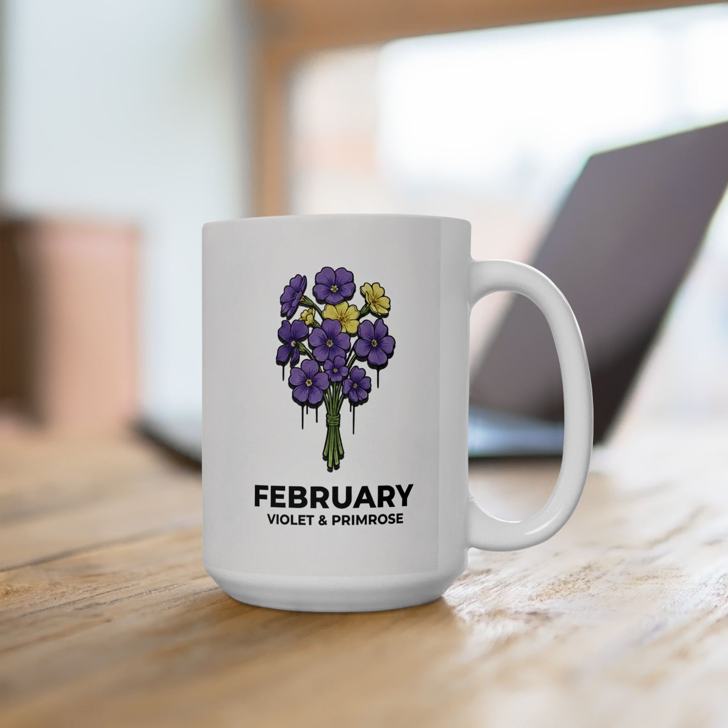 February Birth Flowers Violet and Primrose Mug | Ceramic Coffee Cup