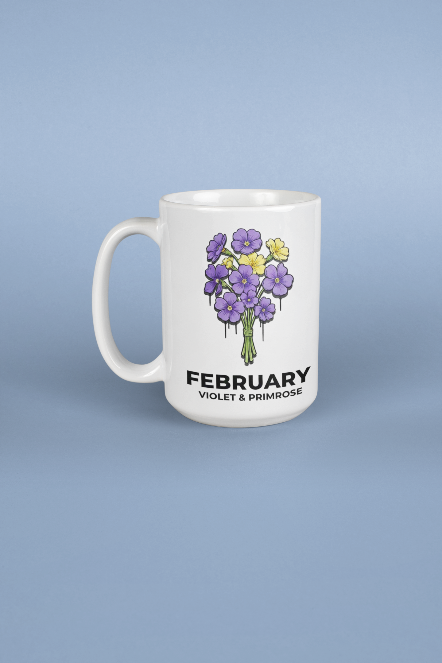 February Birth Flowers Violet and Primrose Mug | Ceramic Coffee Cup