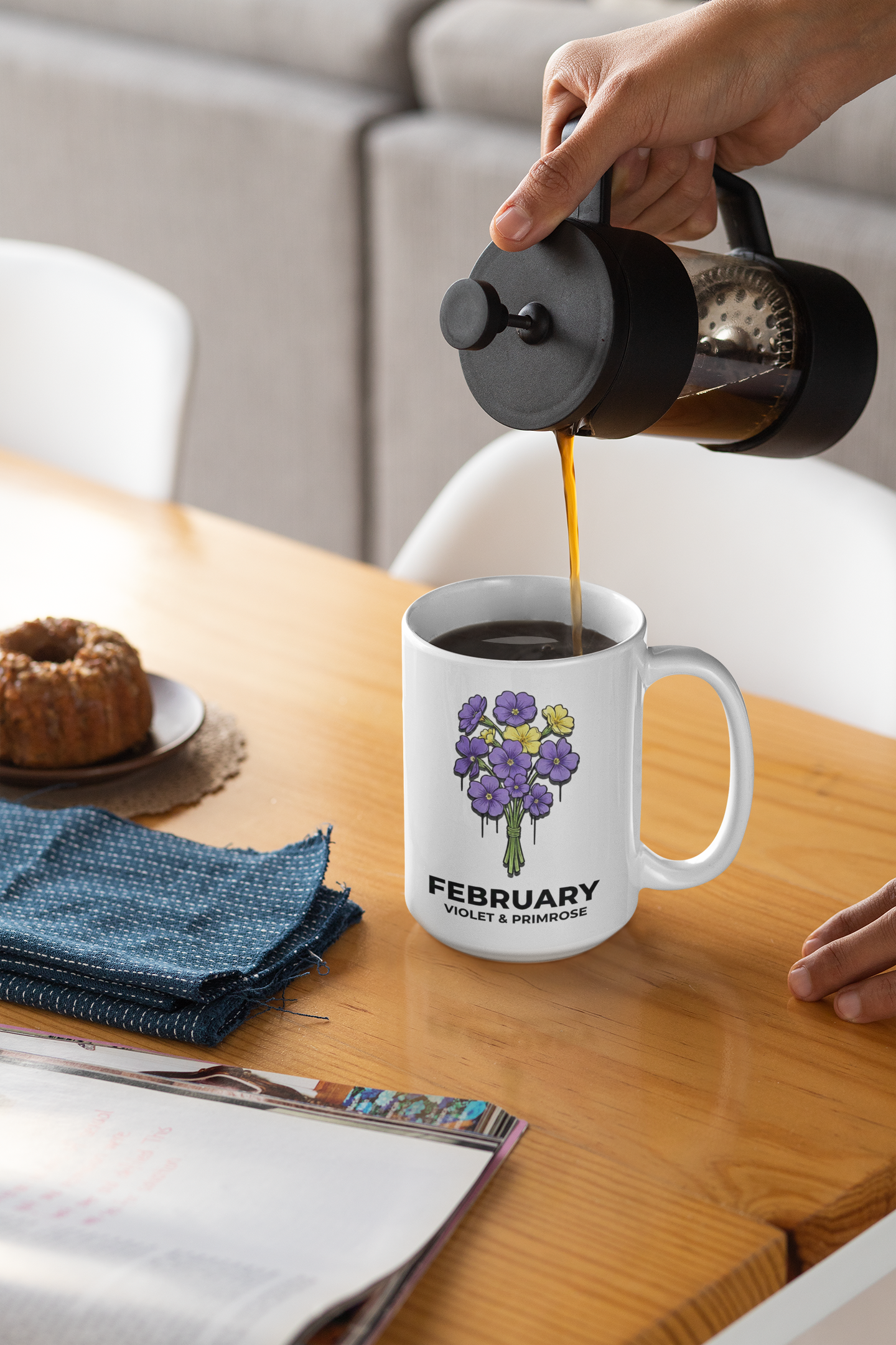 February Birth Flowers Violet and Primrose Mug | Ceramic Coffee Cup