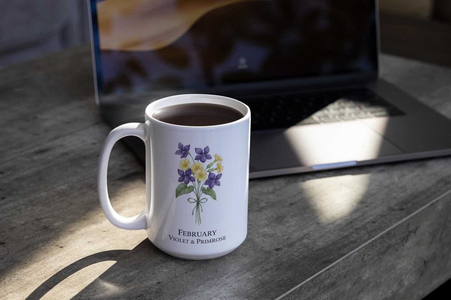 February Birth Flowers Violet and Primrose Mug | Ceramic Coffee Cup