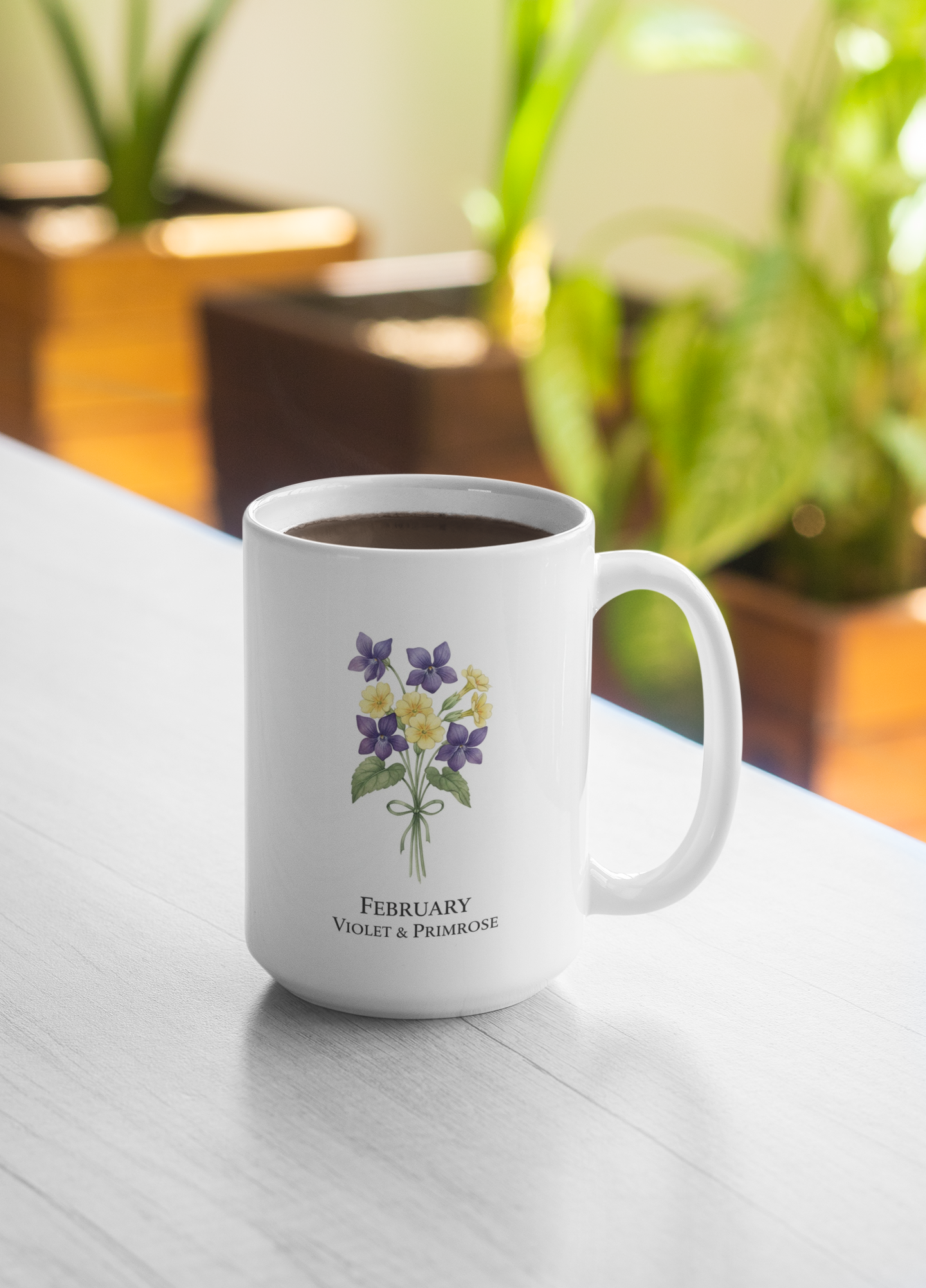 February Birth Flowers Violet and Primrose Mug | Ceramic Coffee Cup