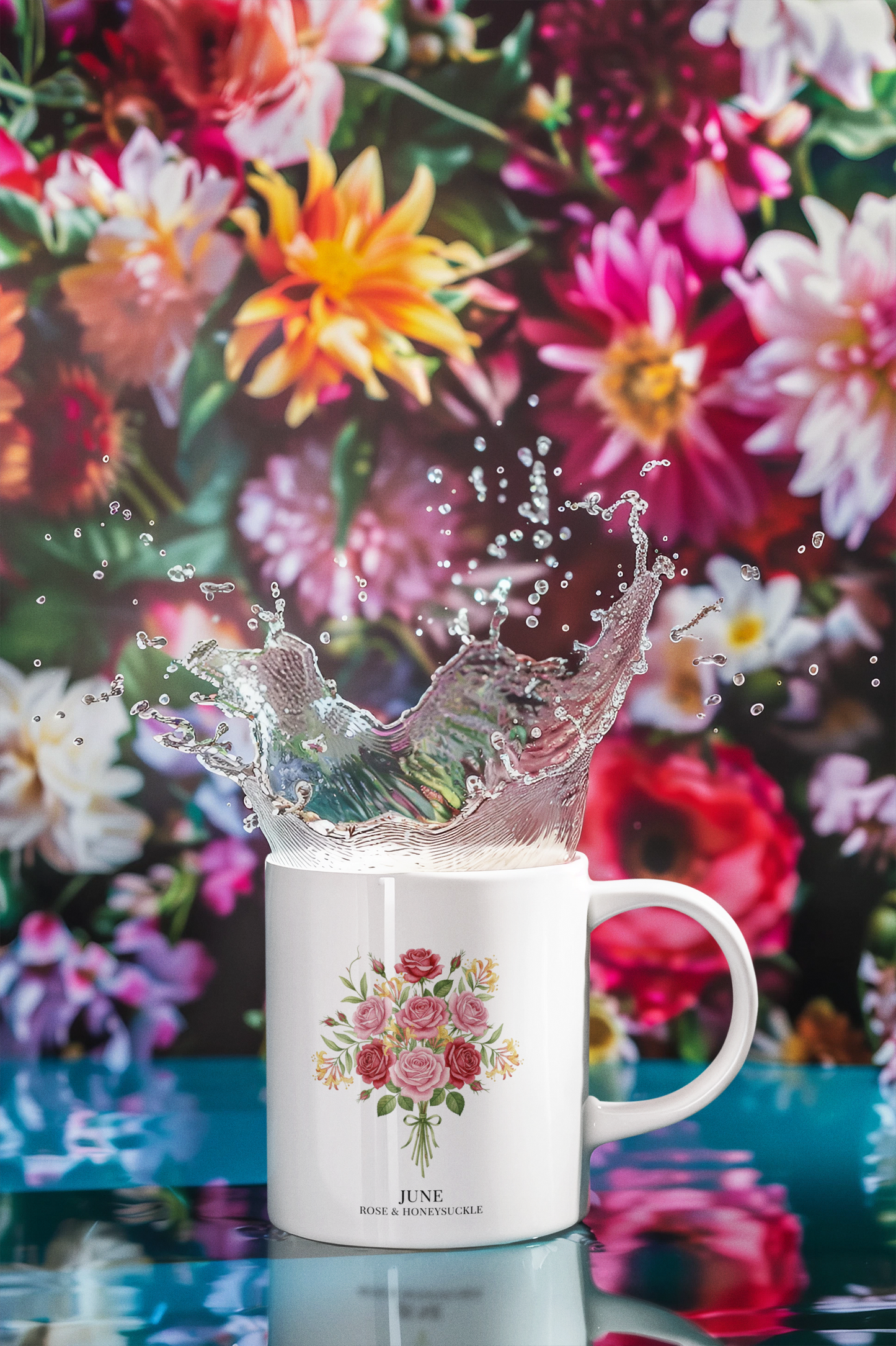 June Birth Flowers Rose and Honeysuckle Ceramic Mug |  15oz