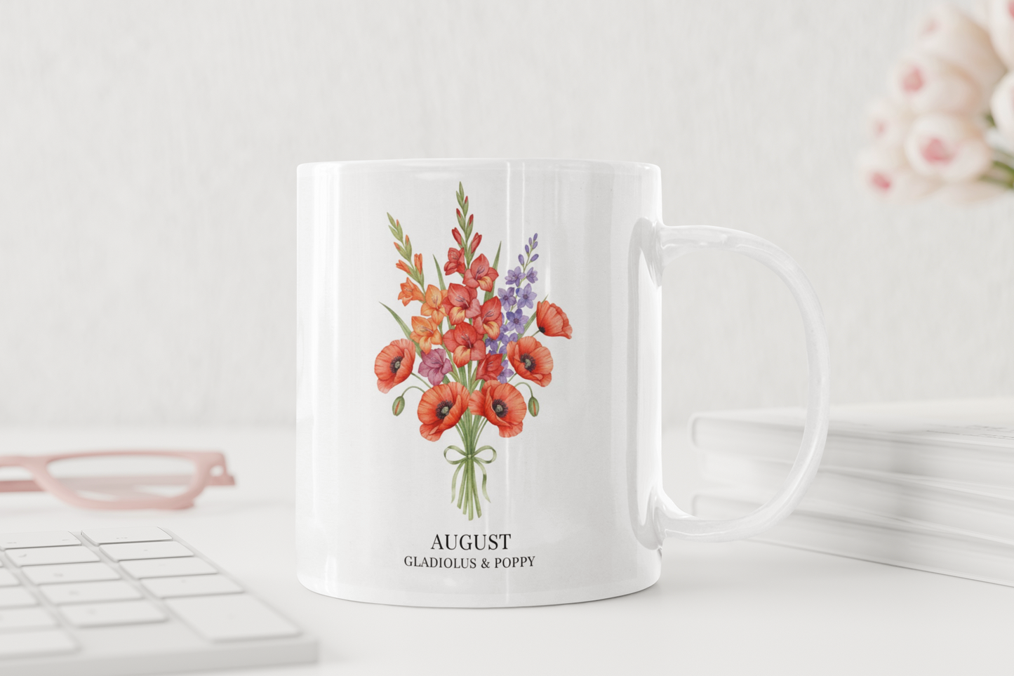 August Birth Flowers  Gladiolus & Poppy Ceramic Mug