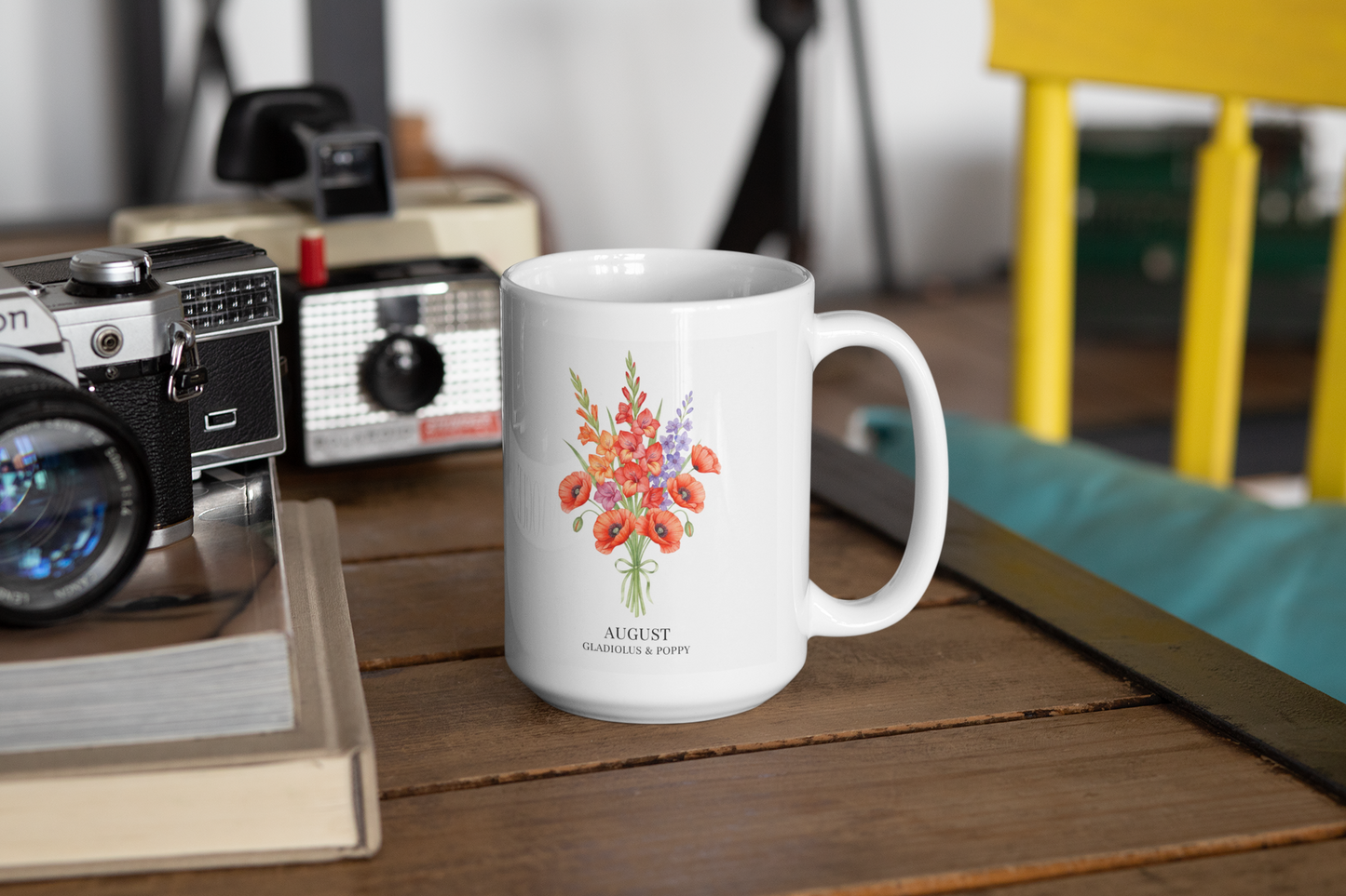 August Birth Flowers  Gladiolus & Poppy Ceramic Mug