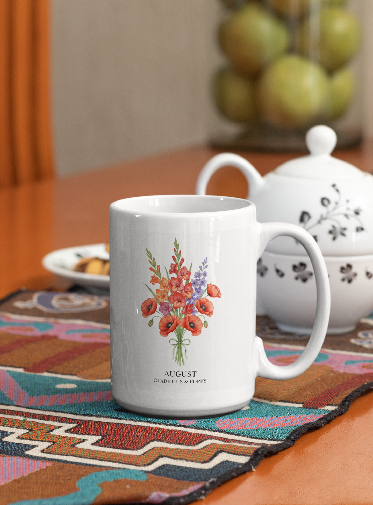 August Birth Flowers  Gladiolus & Poppy Ceramic Mug