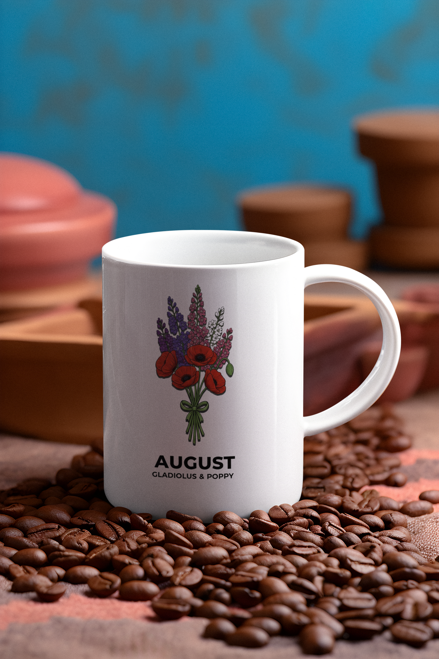 August Birth Flowers  Gladiolus & Poppy Ceramic Mug