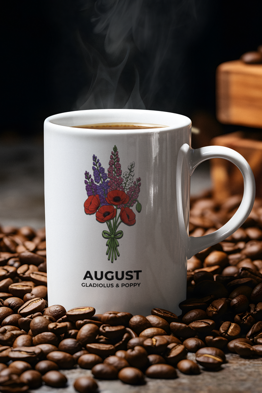 August Birth Flowers  Gladiolus & Poppy Ceramic Mug