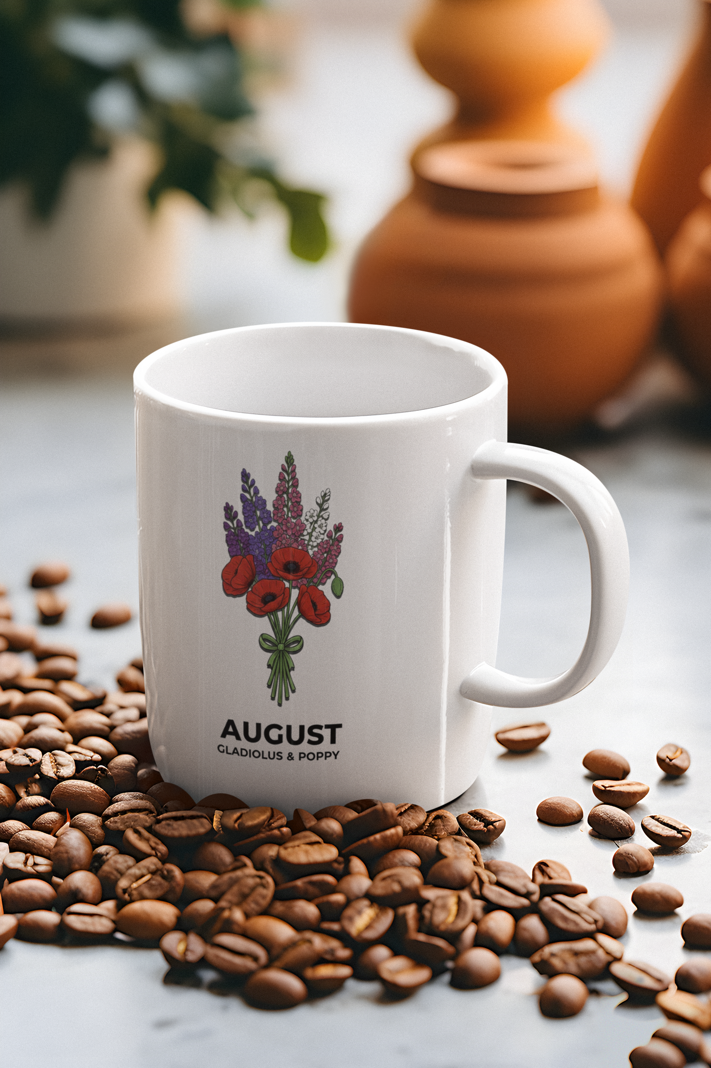 August Birth Flowers  Gladiolus & Poppy Ceramic Mug