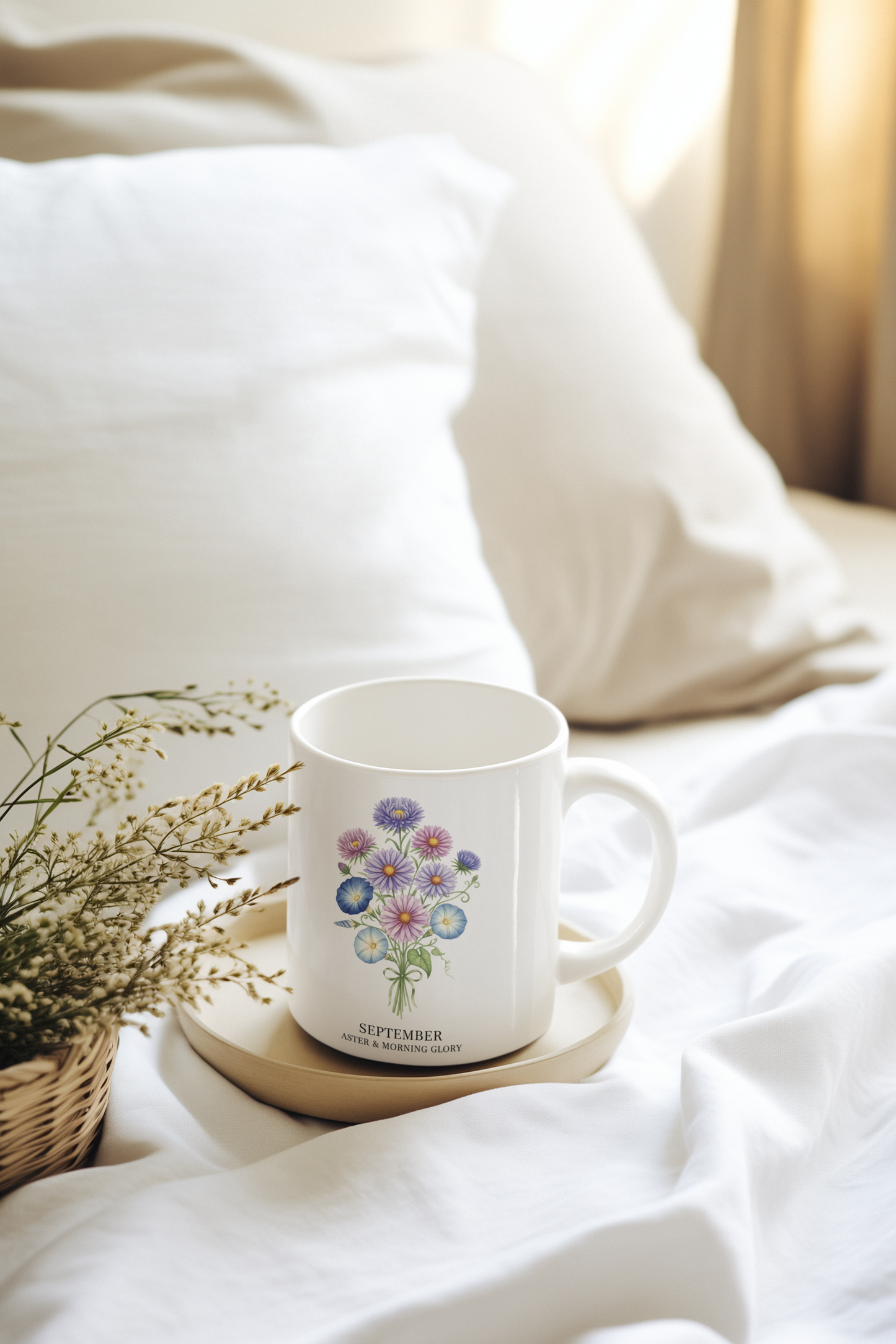 September Birth Flowers Aston and Morning Glory Mug | Ceramic  15oz