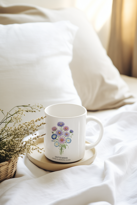 September Birth Flowers Aston and Morning Glory Mug | Ceramic  15oz