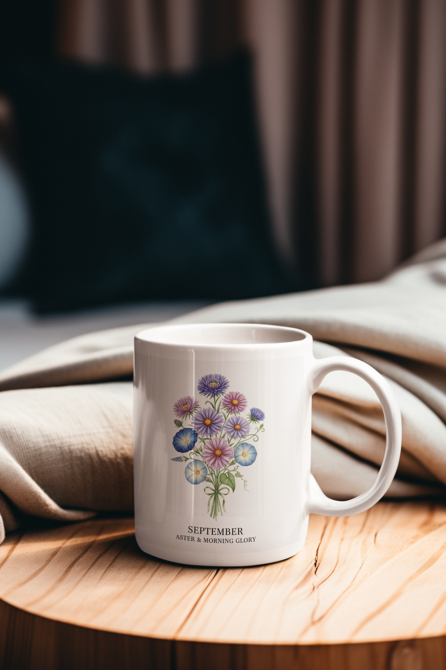 September Birth Flowers Aston and Morning Glory Mug | Ceramic  15oz