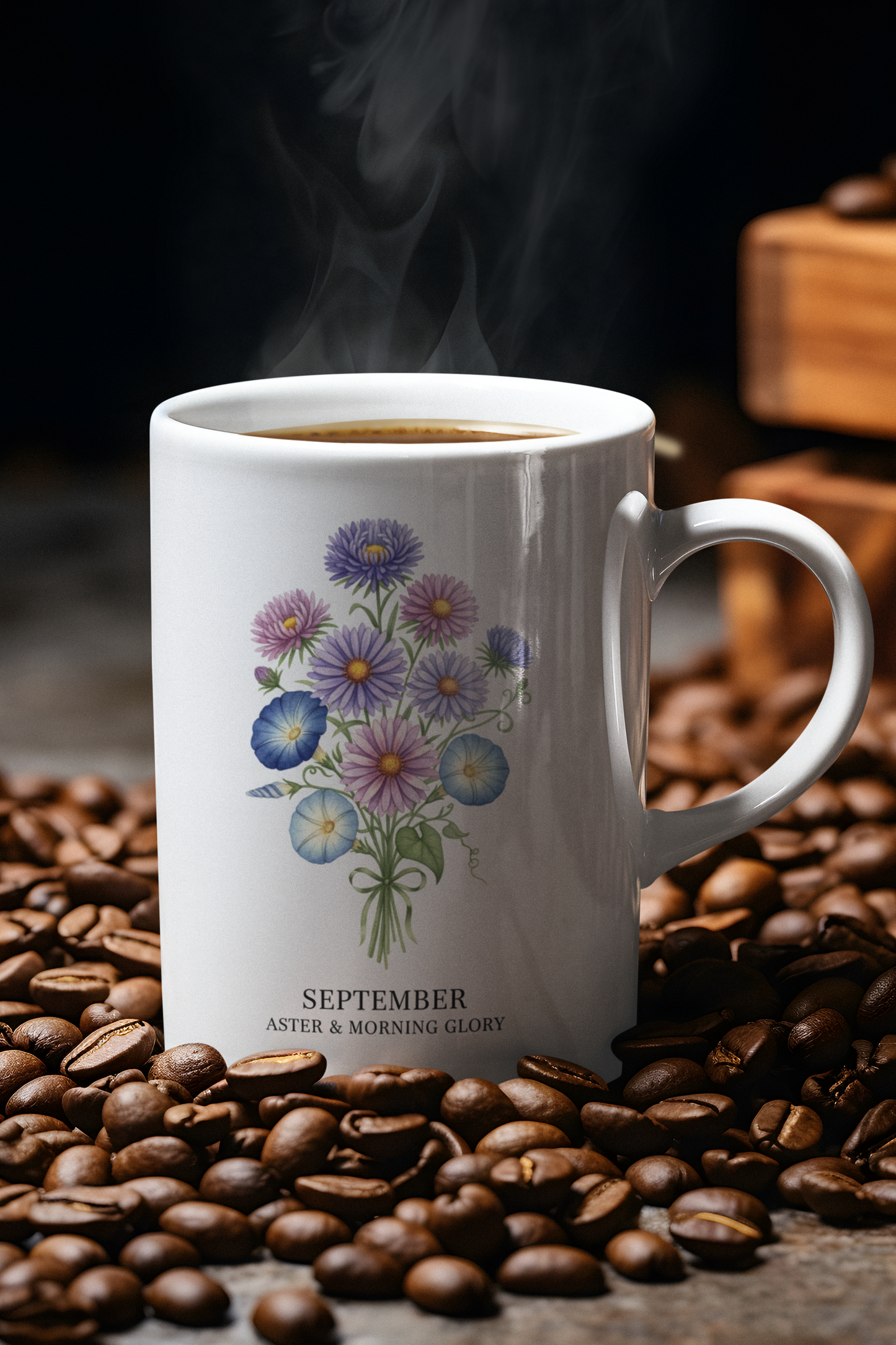 September Birth Flowers Aston and Morning Glory Mug | Ceramic  15oz