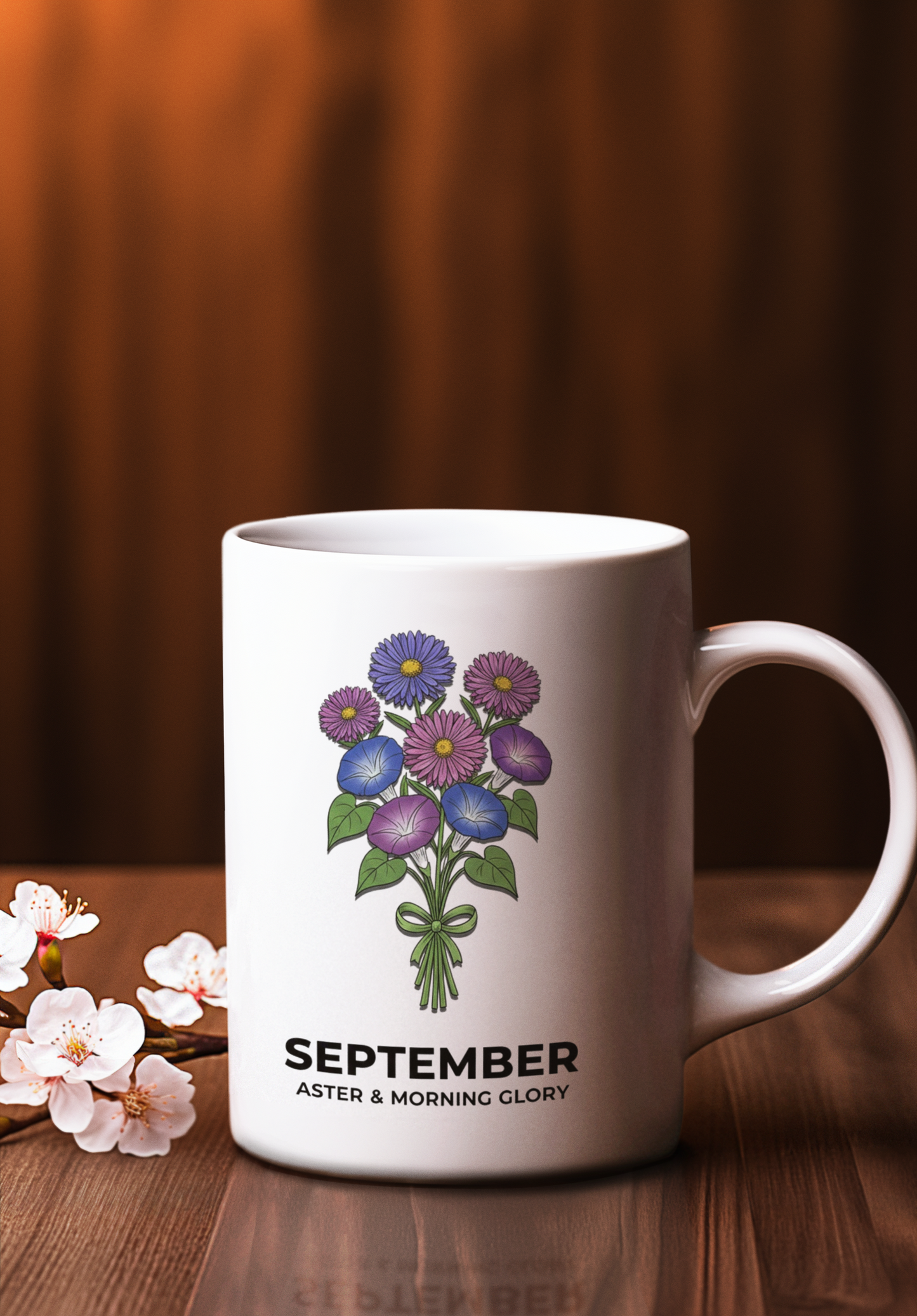 September Birth Flowers Aston and Morning Glory Mug | Ceramic  15oz