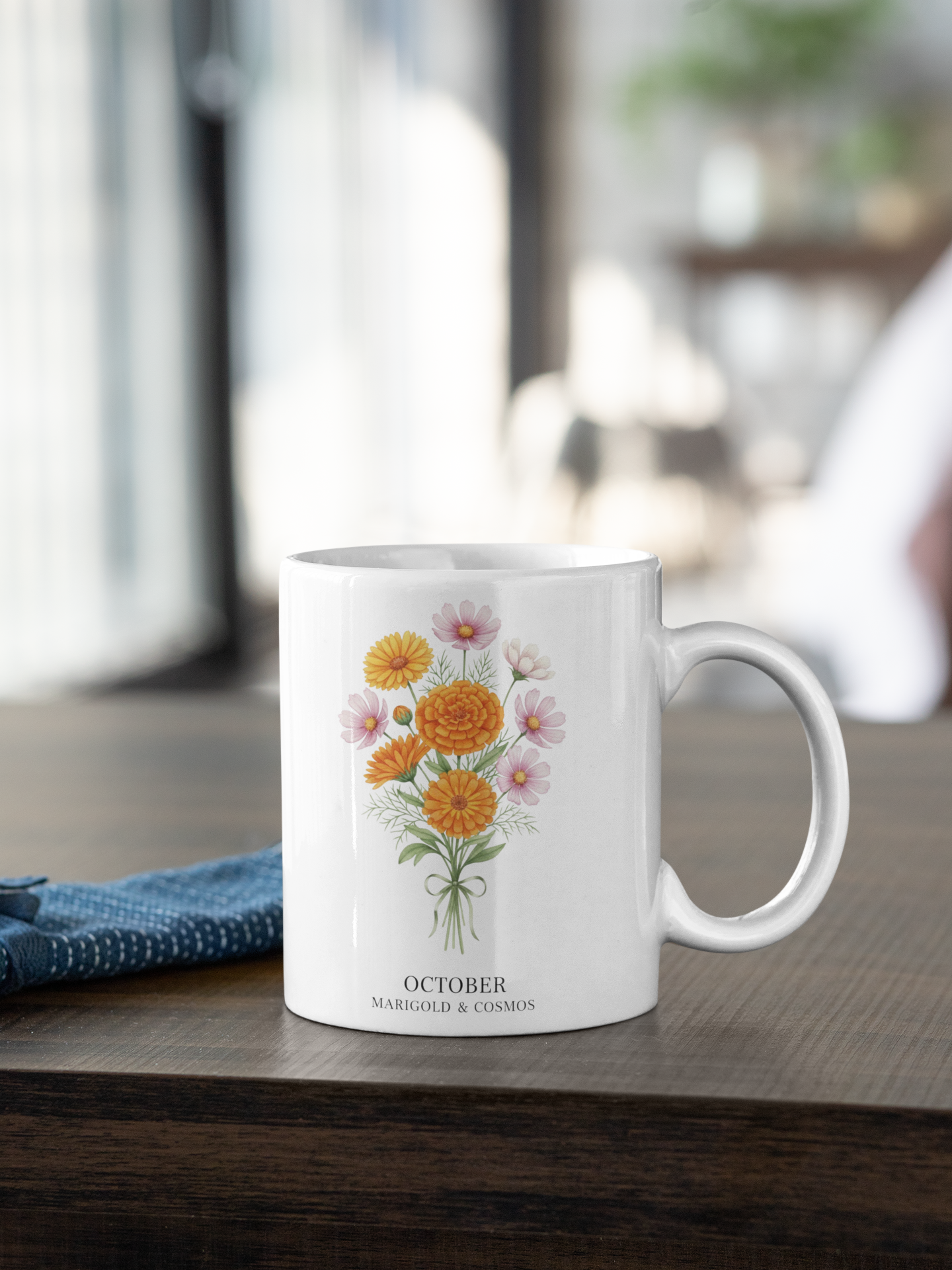 October Birth Flowers Mug | Marigold & Cosmos Ceramic Mug