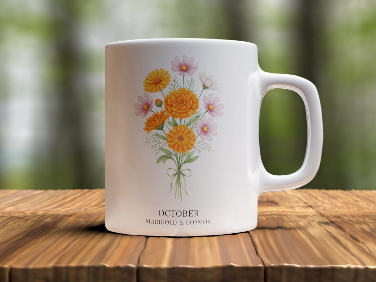 October Birth Flowers Mug | Marigold & Cosmos Ceramic Mug