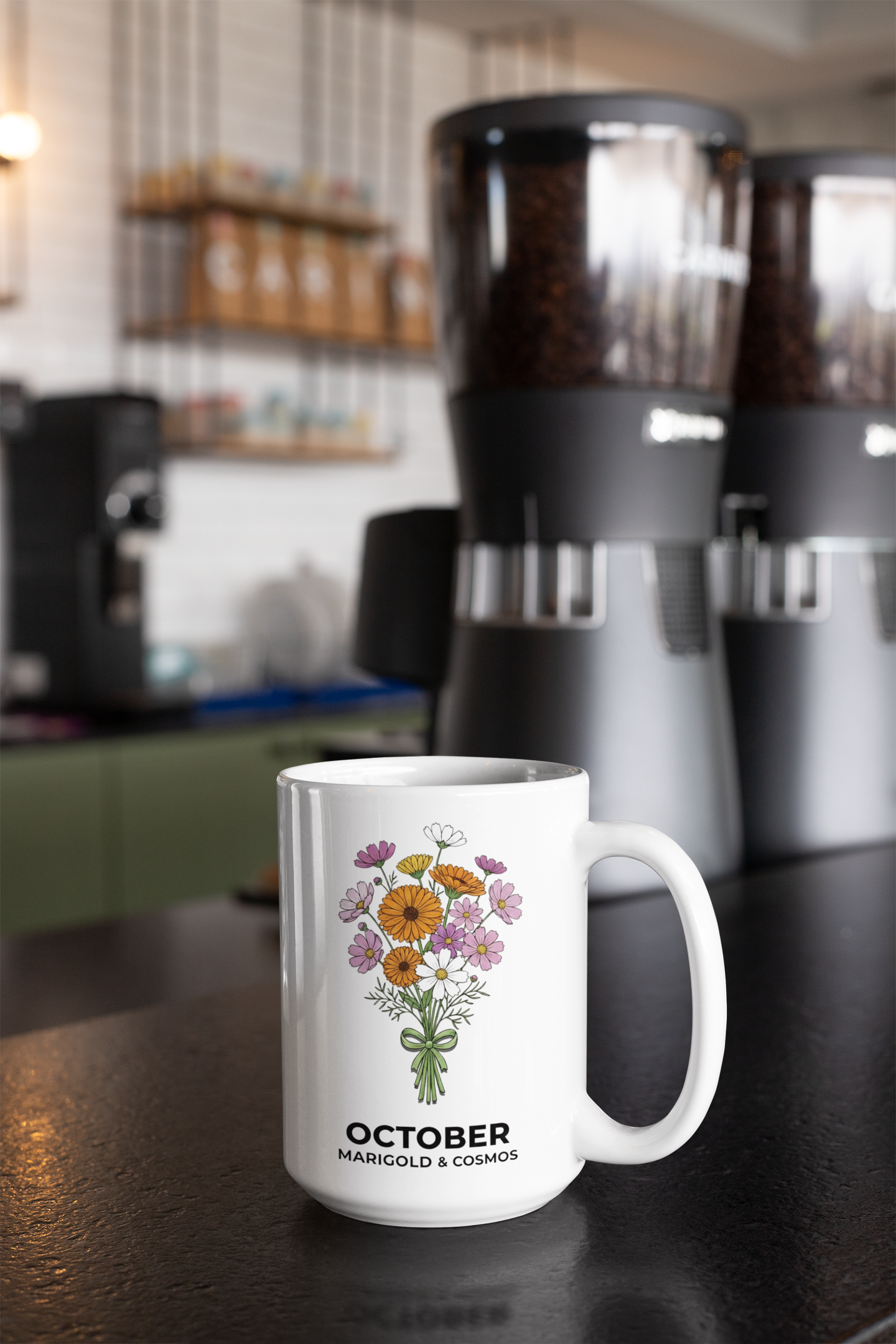October Birth Flowers Mug | Marigold & Cosmos Ceramic Mug