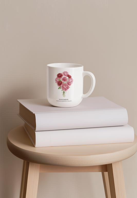 November Birth Flowers Chrysanthemum and Peony Mug
