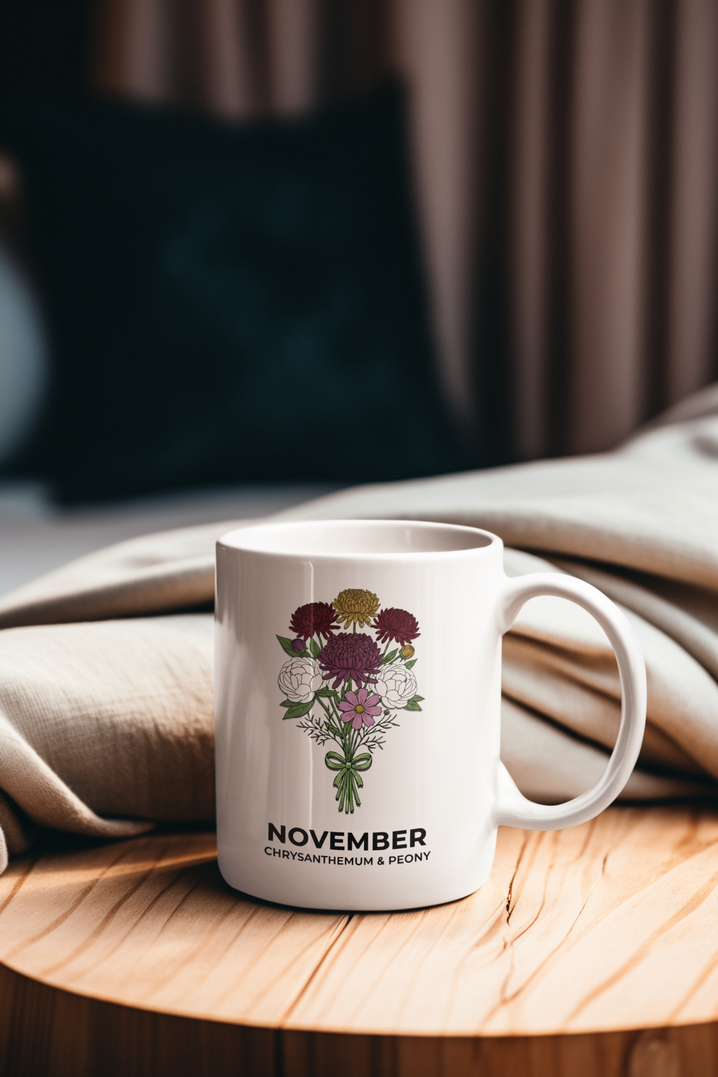 November Birth Flowers Chrysanthemum and Peony Mug