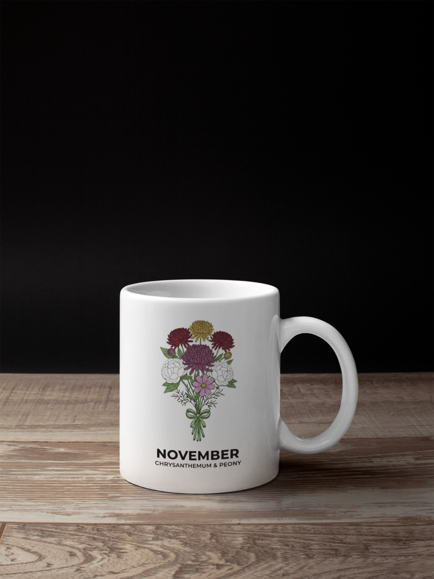 November Birth Flowers Chrysanthemum and Peony Mug