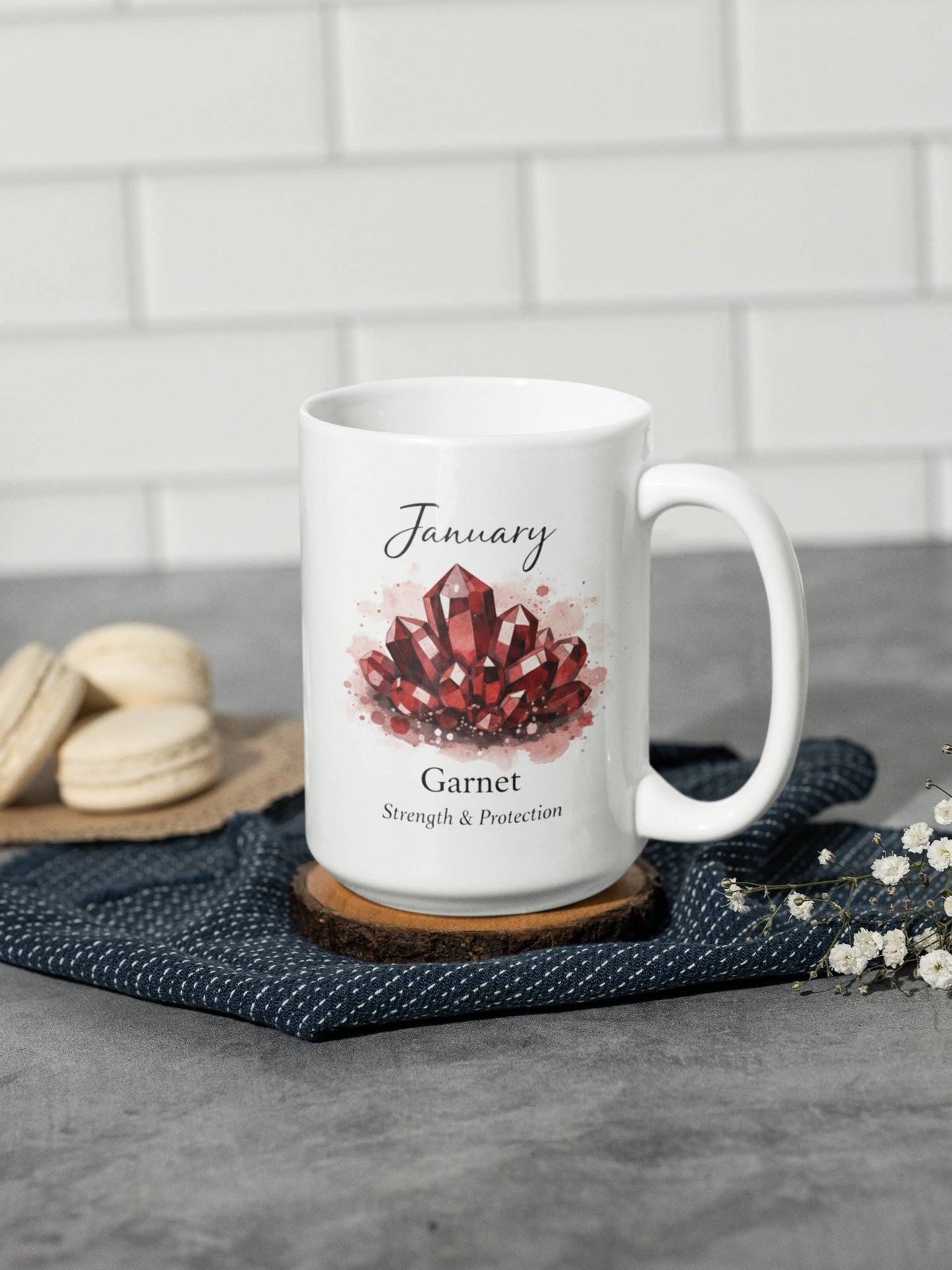 January Birthstone Coffee Mug — Garnet 11oz & 15oz Ceramic