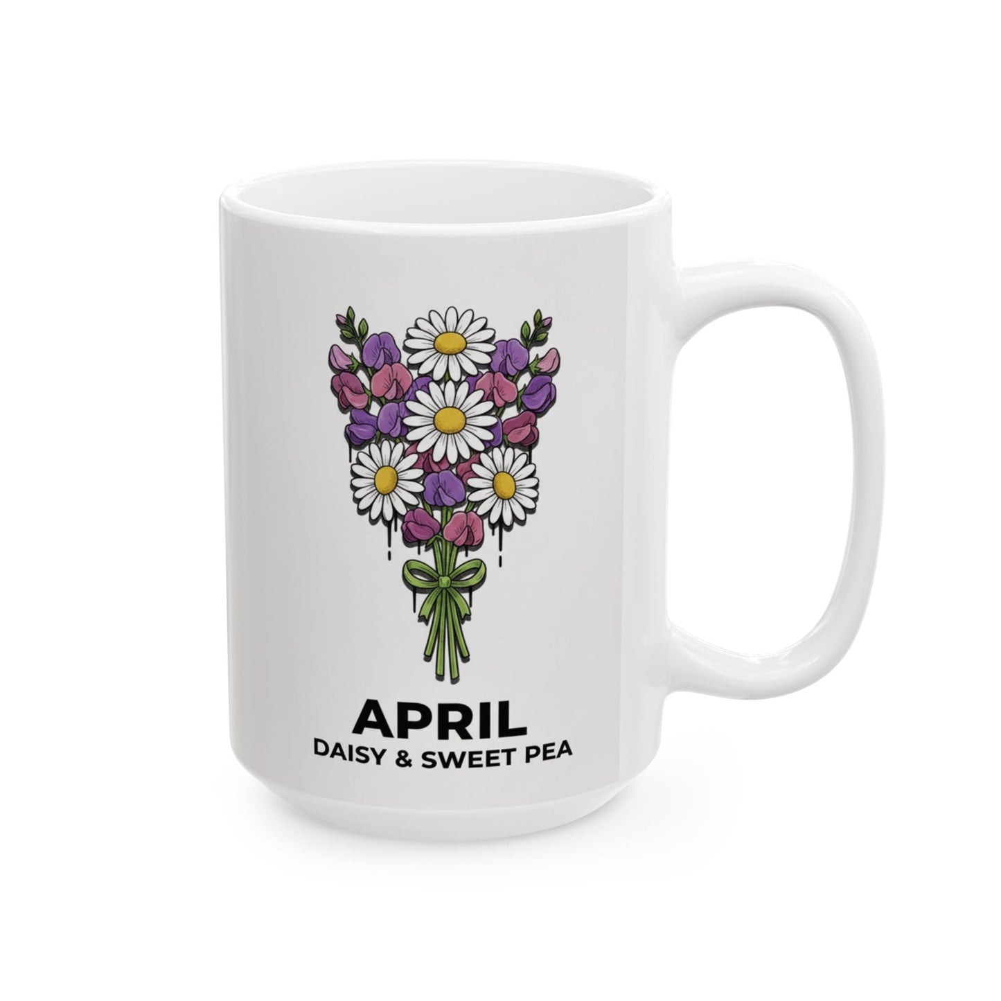 April Birth Flowers Ceramic Mug | Daisy and Sweet Pea Floral Design