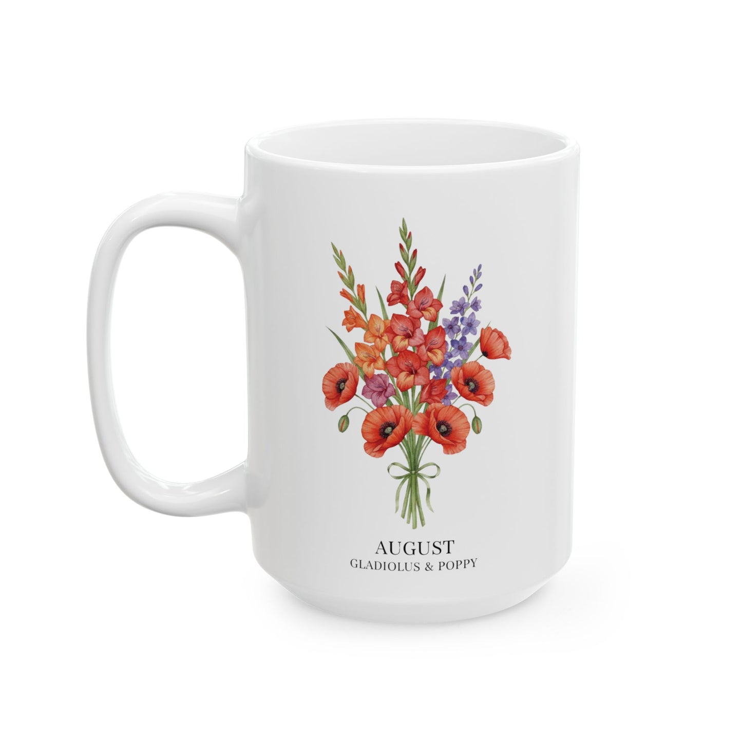 August Birth Flowers  Gladiolus & Poppy Ceramic Mug