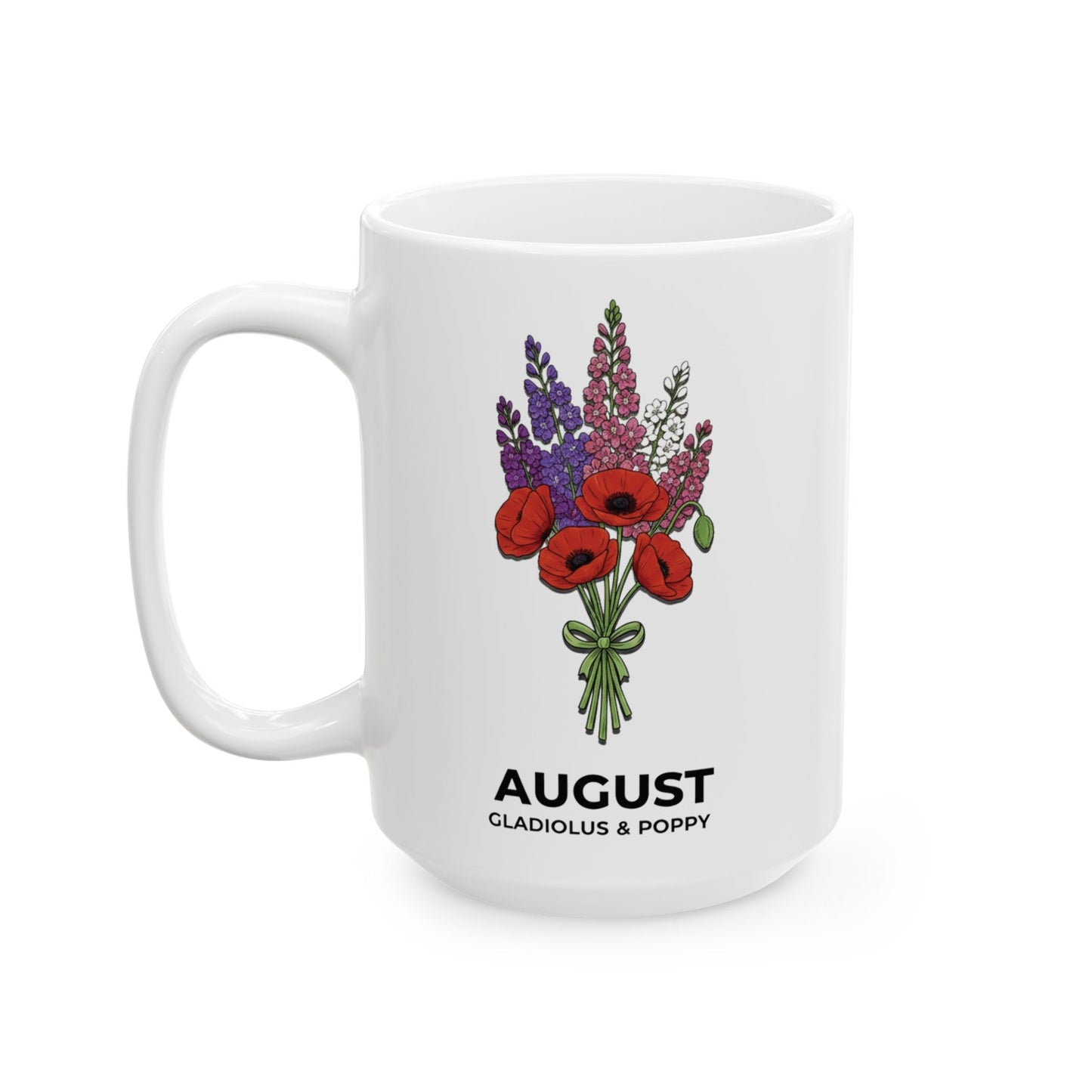 August Birth Flowers  Gladiolus & Poppy Ceramic Mug
