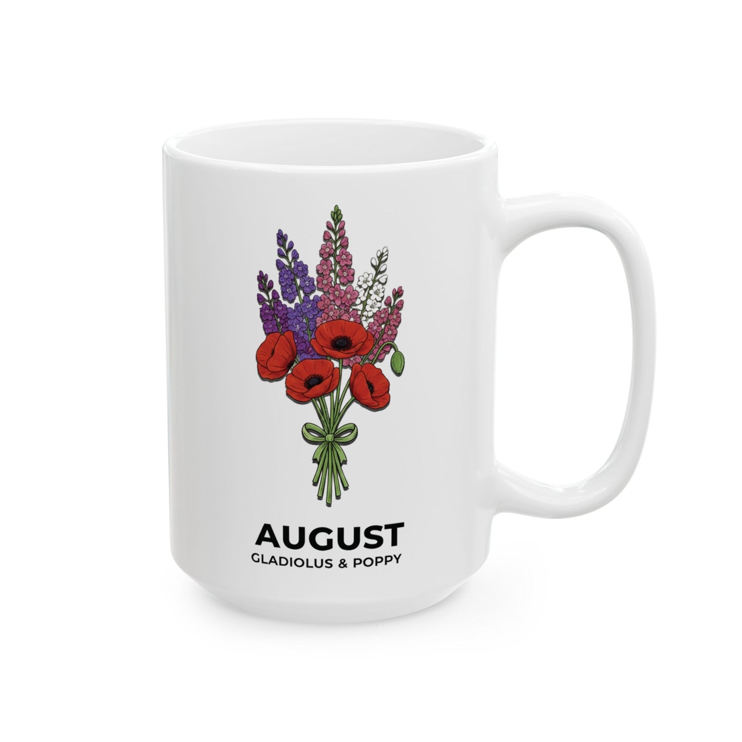 August Birth Flowers  Gladiolus & Poppy Ceramic Mug