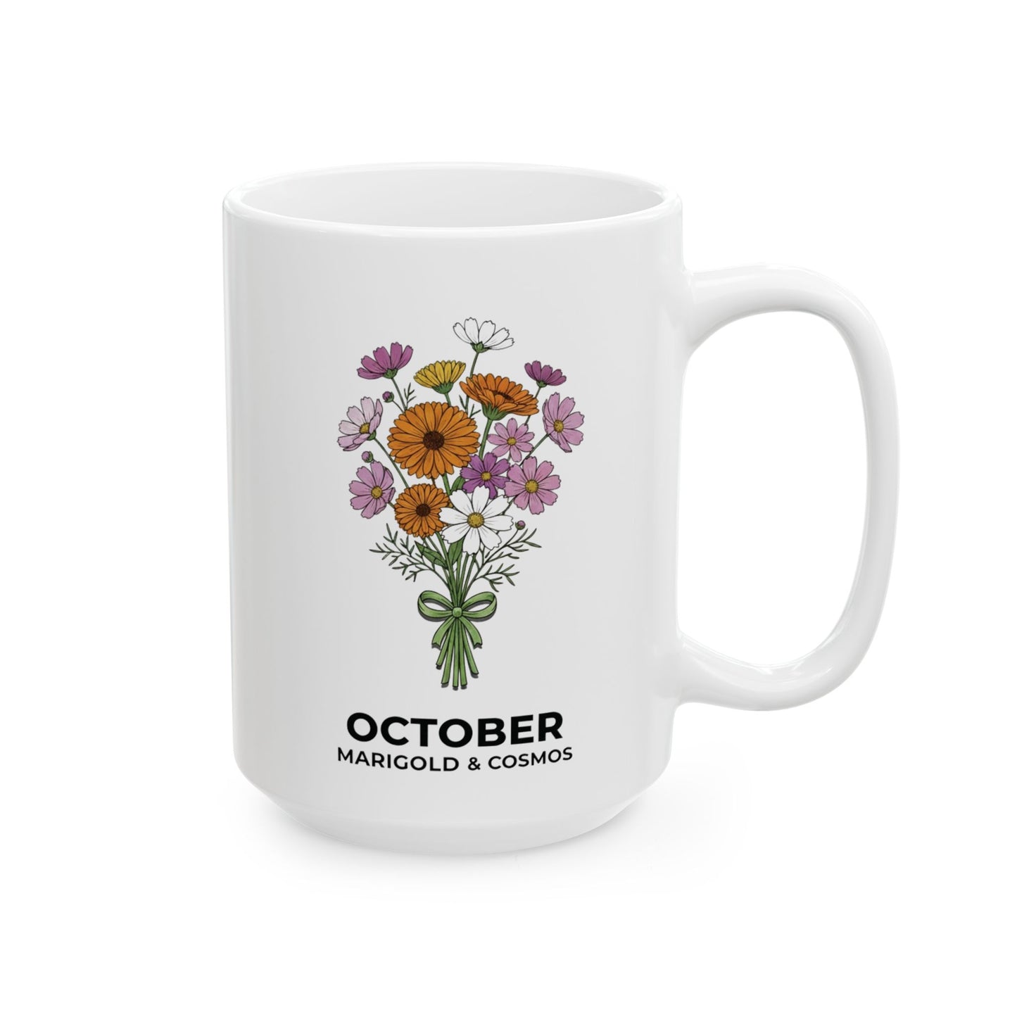 October Birth Flowers Mug | Marigold & Cosmos Ceramic Mug
