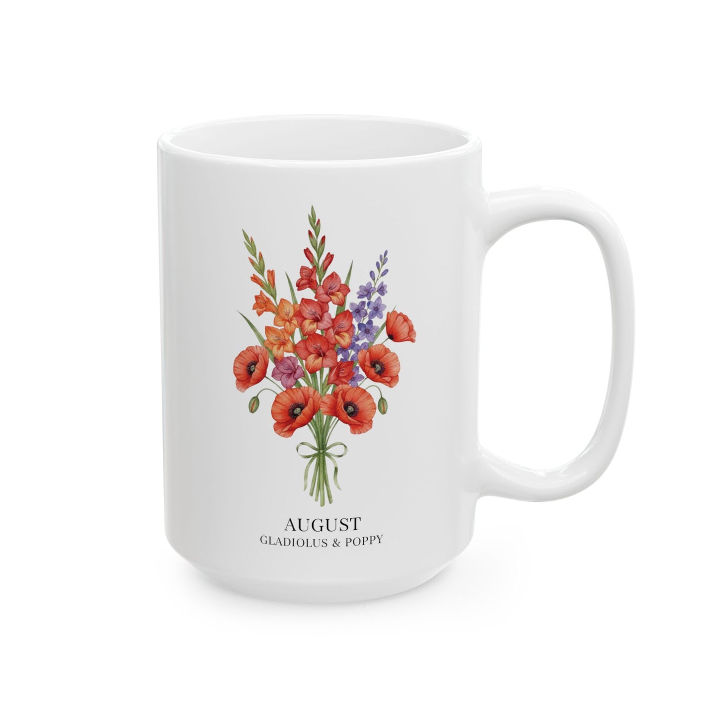 August Birth Flowers  Gladiolus & Poppy Ceramic Mug