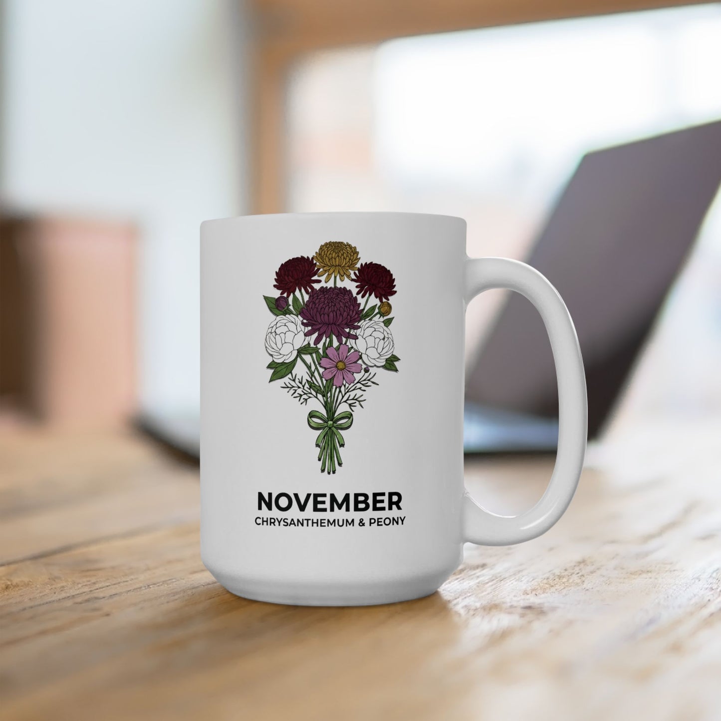 November Birth Flowers Chrysanthemum and Peony Mug