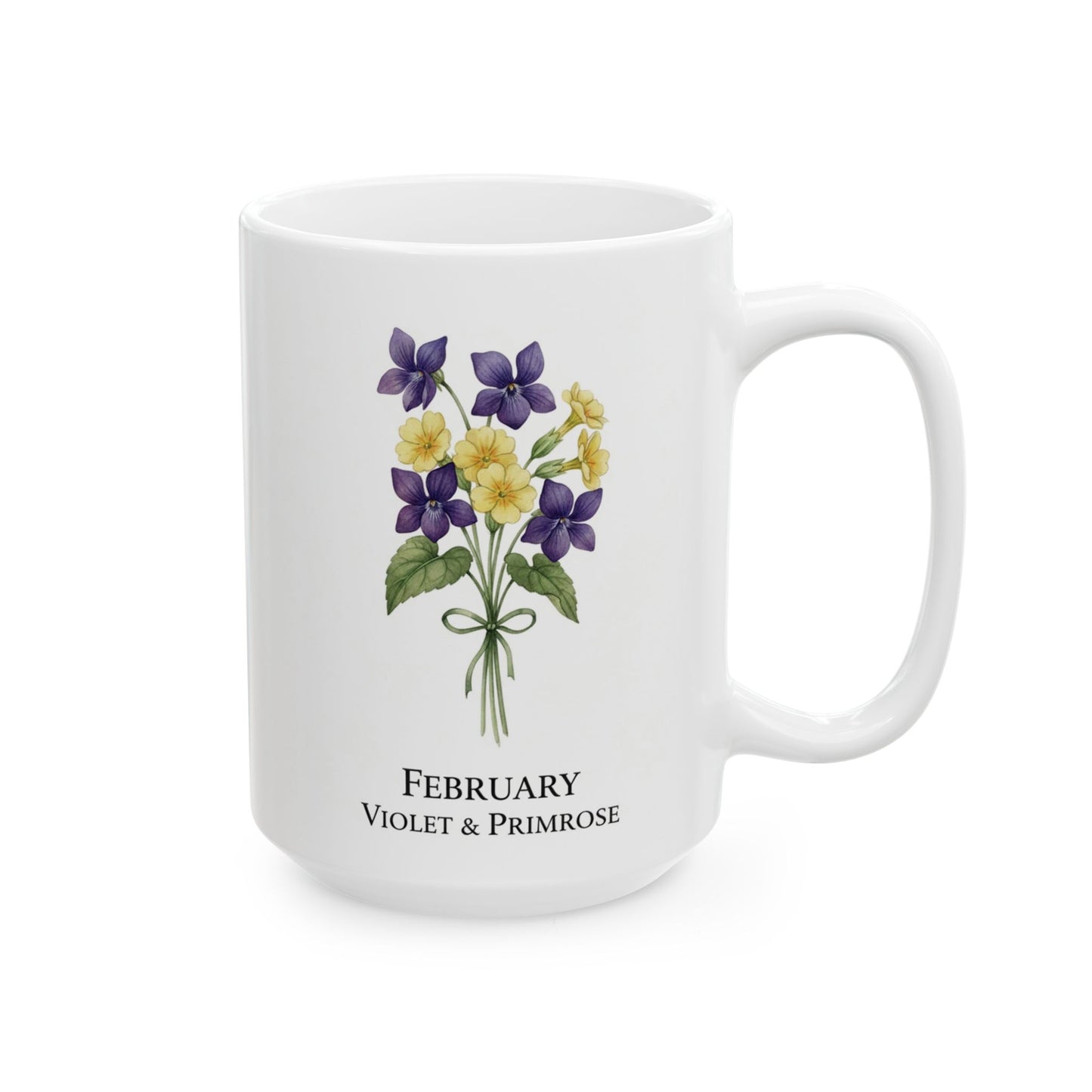 February Birth Flowers Violet and Primrose Mug | Ceramic Coffee Cup