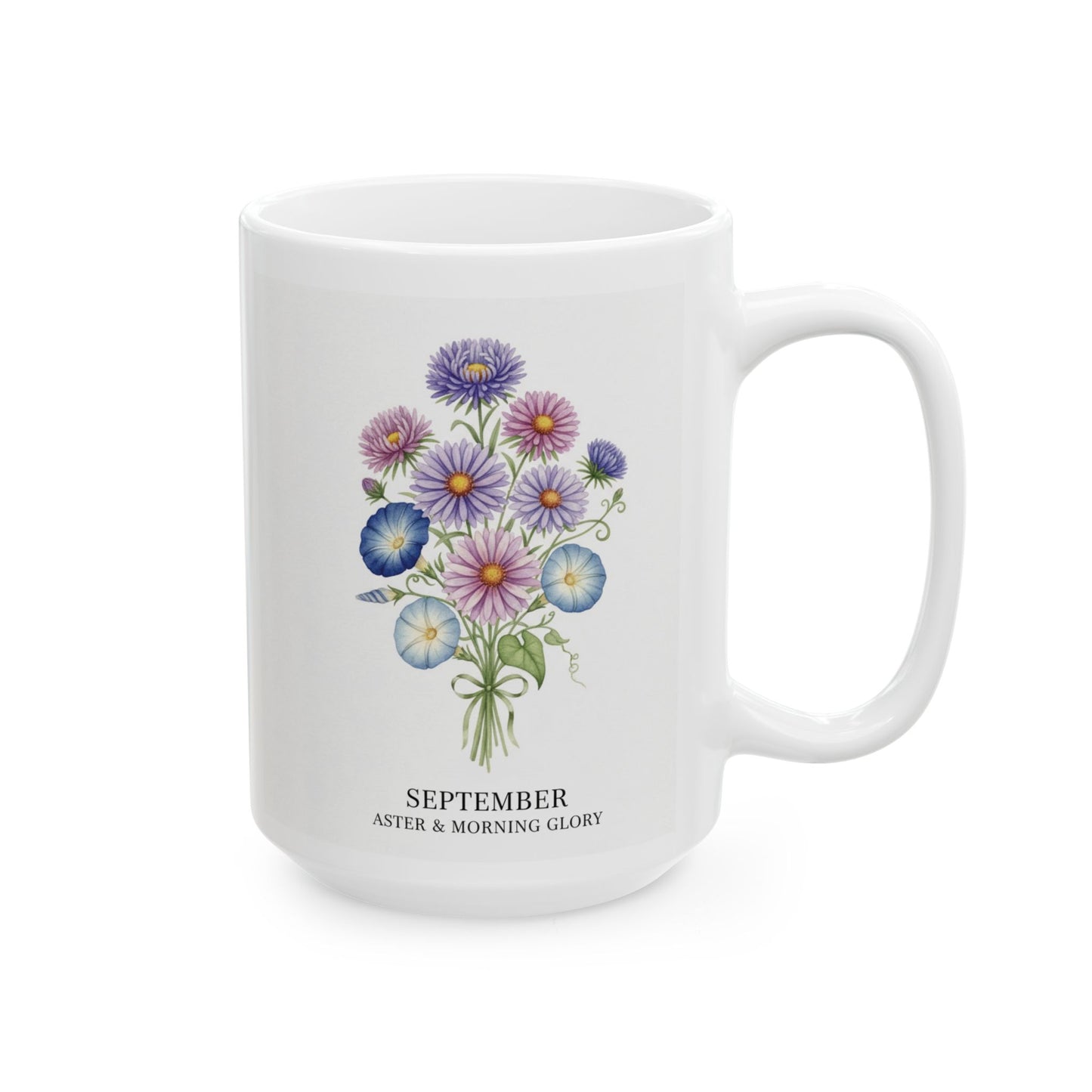 September Birth Flowers Aston and Morning Glory Mug | Ceramic  15oz