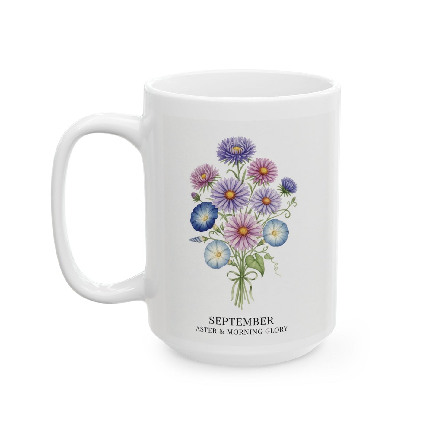 September Birth Flowers Aston and Morning Glory Mug | Ceramic  15oz